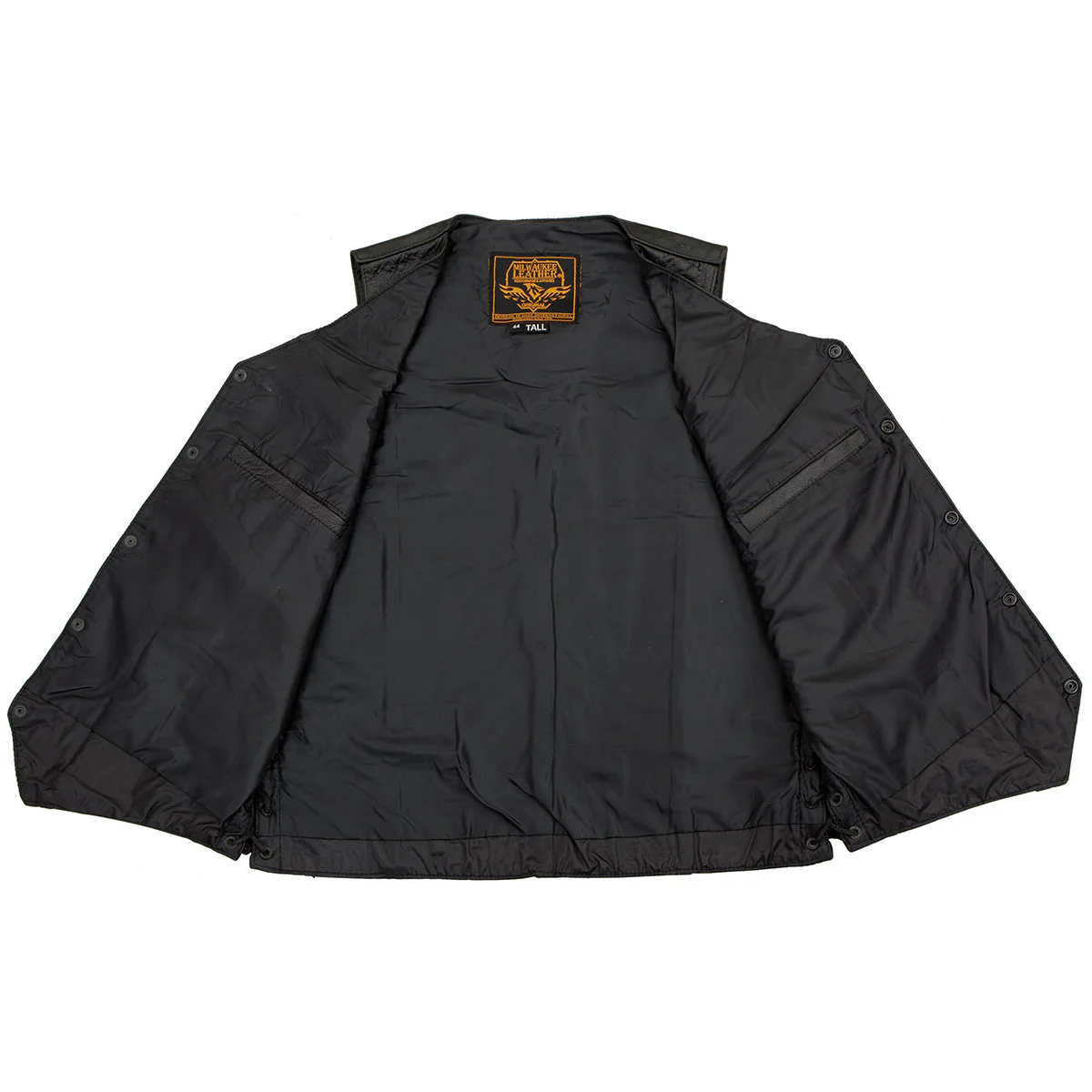 Milwaukee Leather SH131578 Men's Black Leather Classic V-Neck Motorcycle Leather Vest w/ Side Lace - Image 4