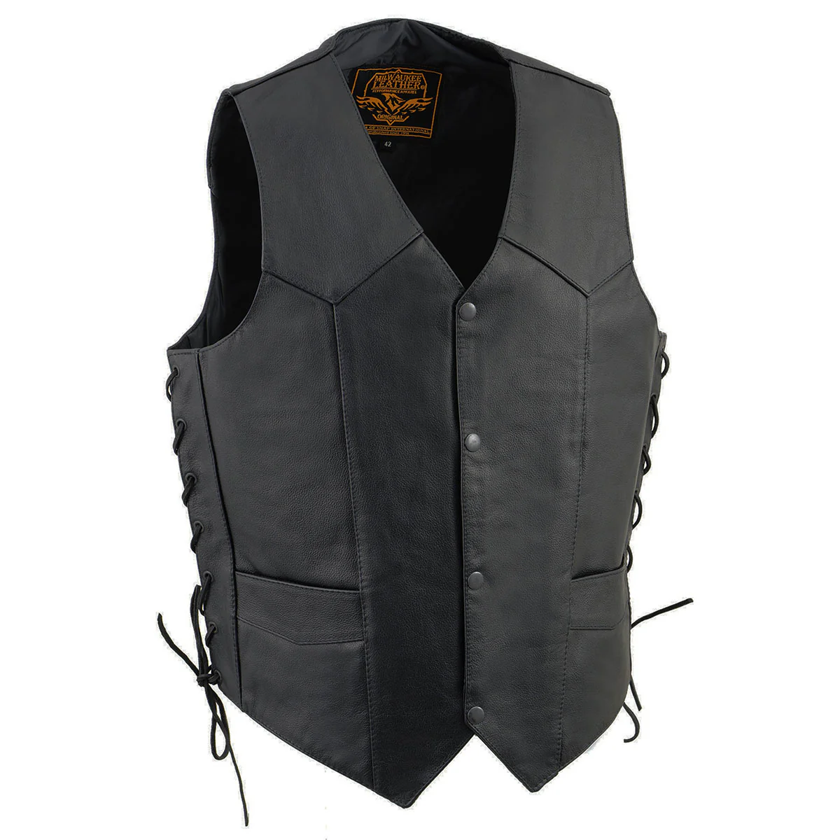 Milwaukee Leather SH131578 Men's Black Leather Classic V-Neck Motorcycle Leather Vest w/ Side Lace - Image 8