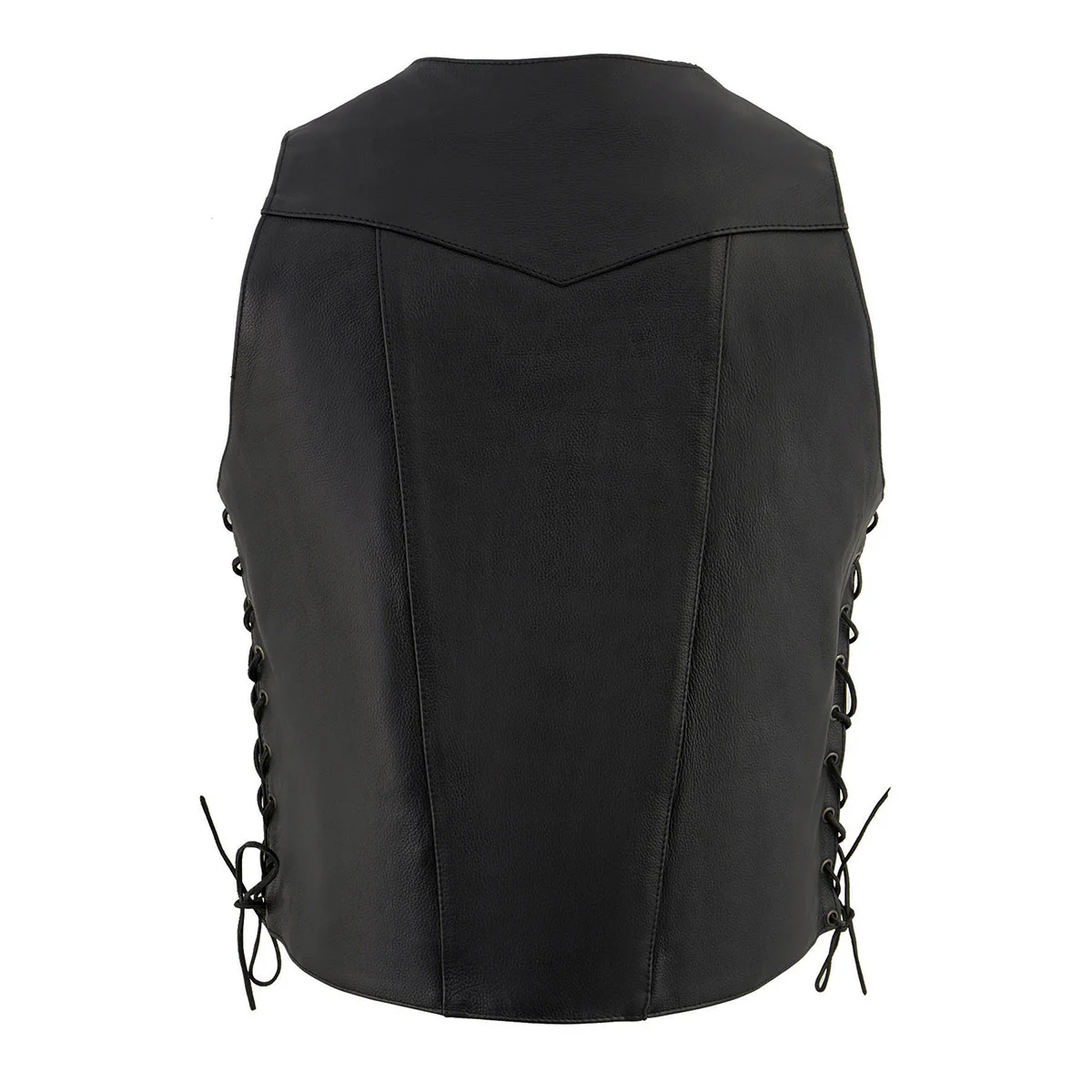 Milwaukee Leather SH1391 Men's Black Leather 10 Pocket V-Neck Side Lace Motorcycle Rider Vest w/ Front Snap Closure - Image 2