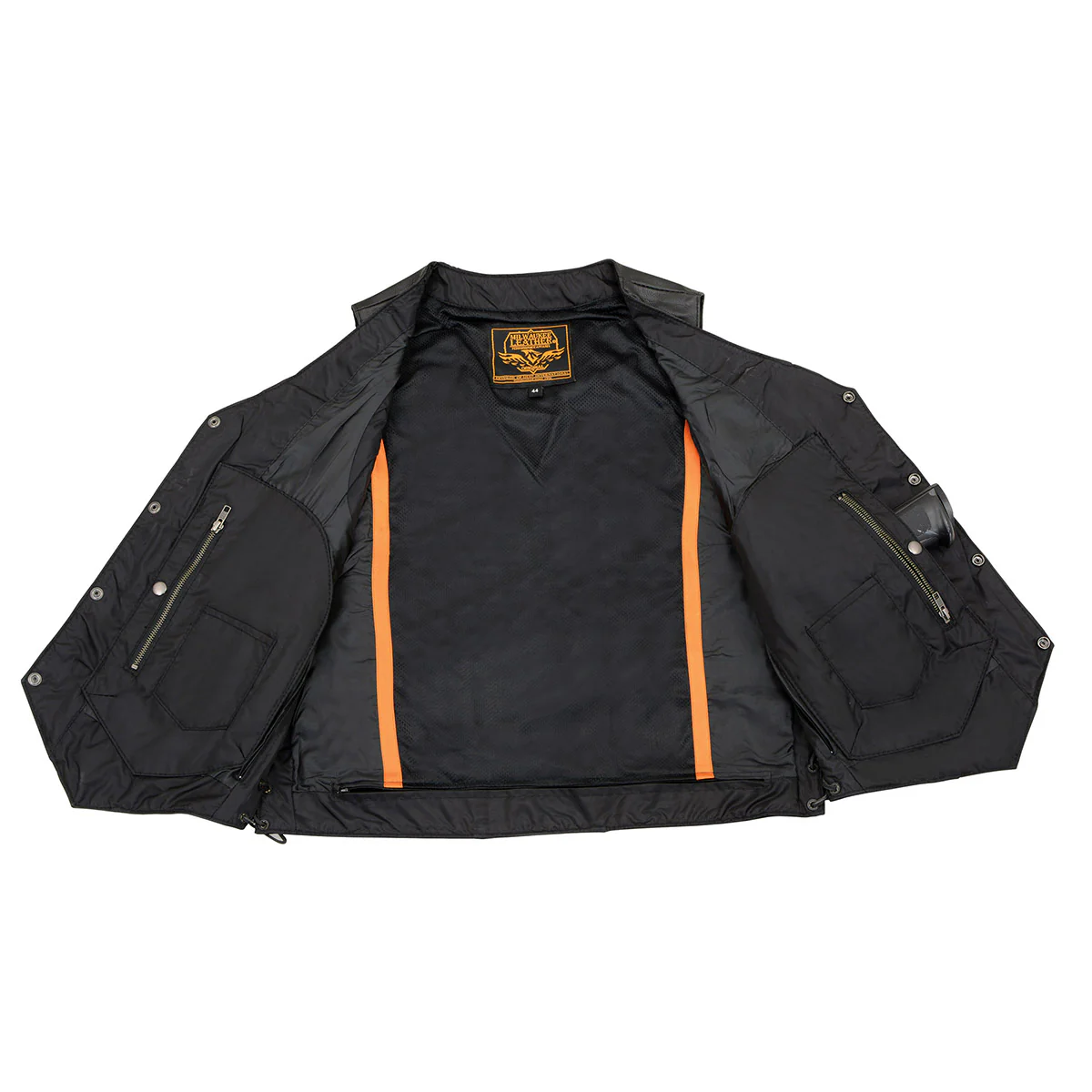 Milwaukee Leather SH1391 Men's Black Leather 10 Pocket V-Neck Side Lace Motorcycle Rider Vest w/ Front Snap Closure - Image 5
