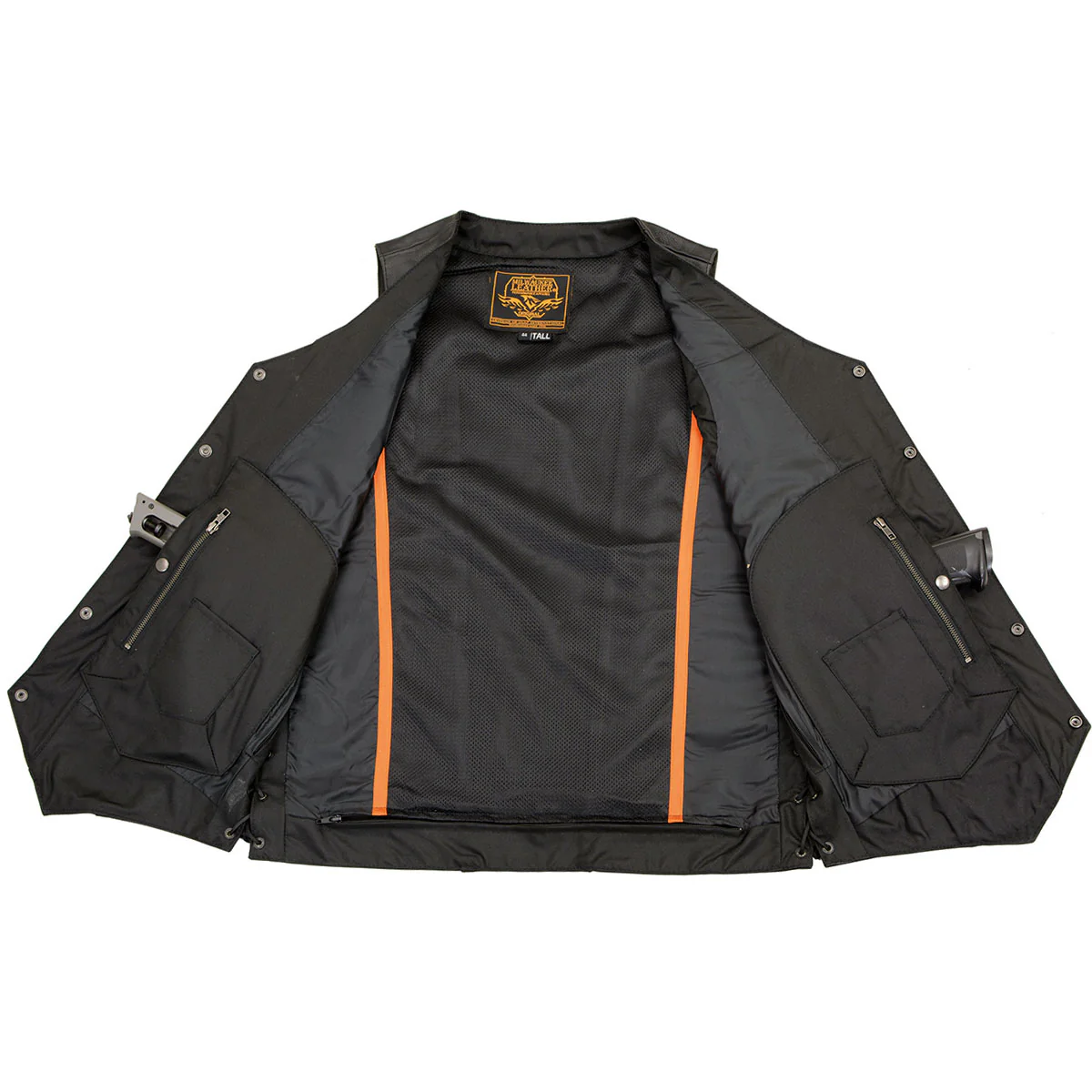 Milwaukee Leather SH1392Tall Men's Black Leather 10 Pocket V-Neck Side Lace Motorcycle Rider Vest w/ Snap Closure - Image 5