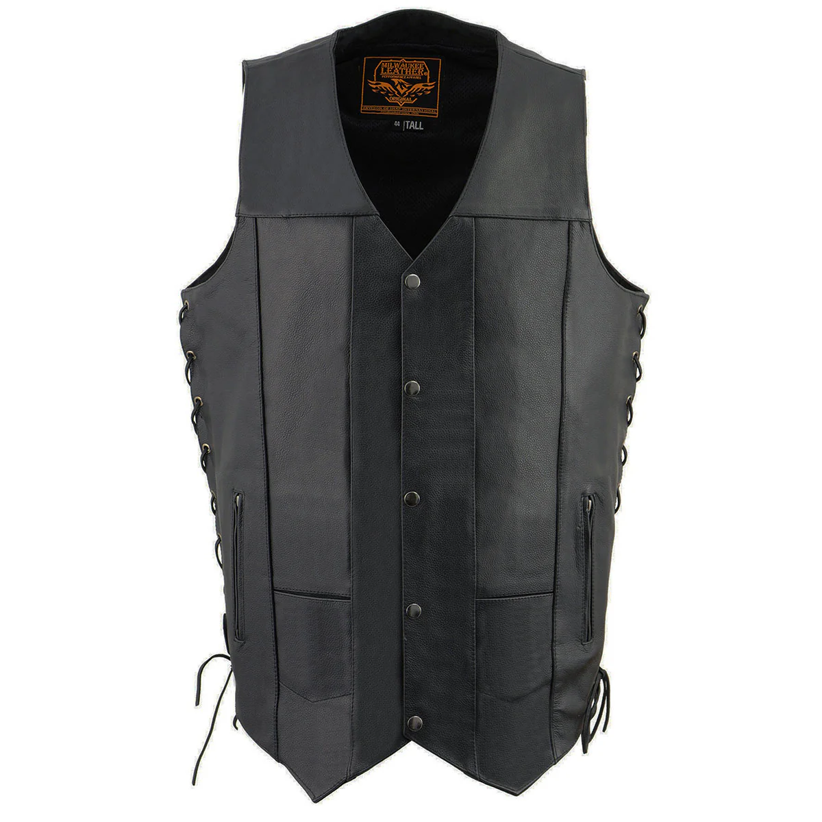 Milwaukee Leather SH1392Tall Men's Black Leather 10 Pocket V-Neck Side Lace Motorcycle Rider Vest w/ Snap Closure - Image 8