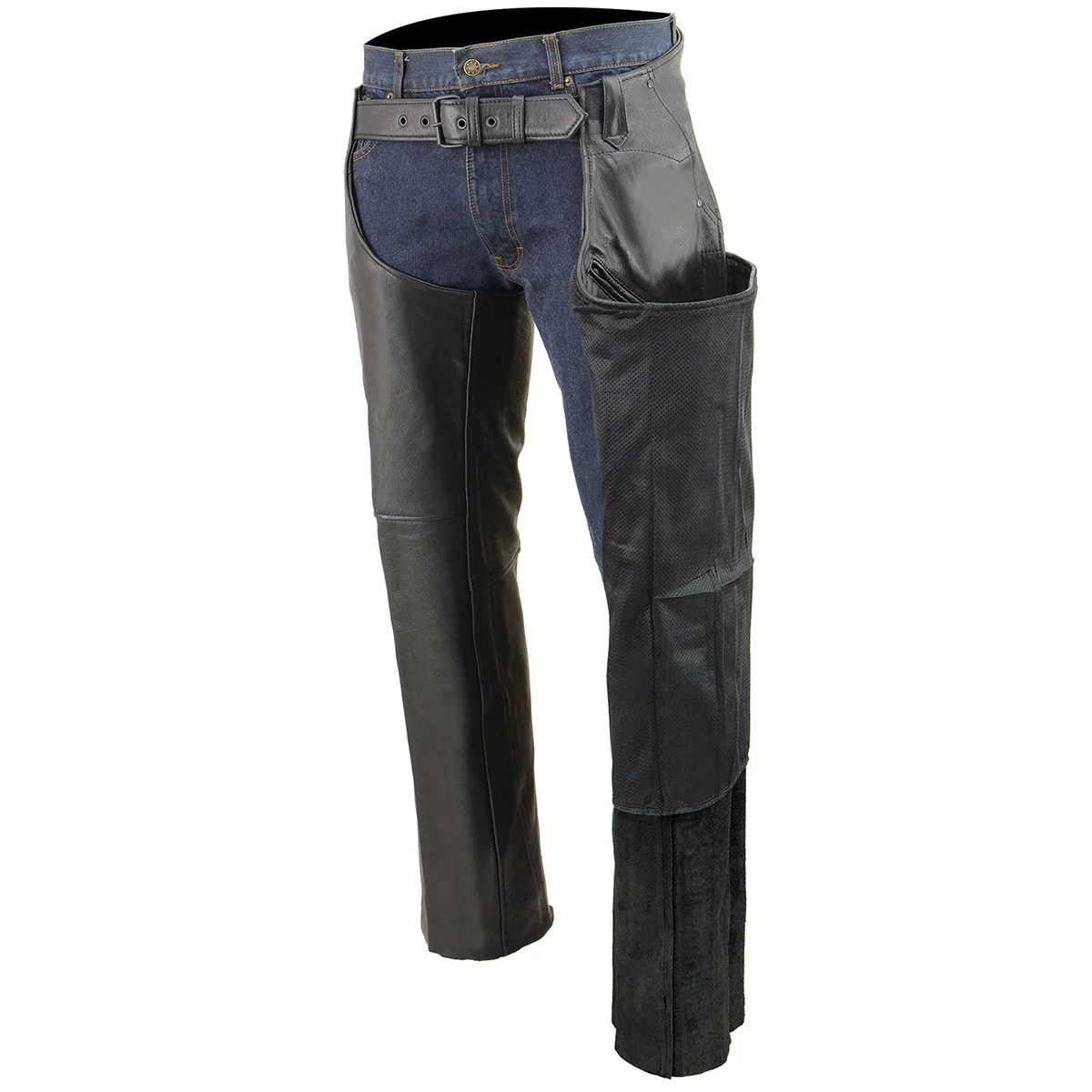Milwaukee Leather Men’s Black Premium Leather Motorcycle Rider Chaps w/ Front 3-Pockets - Thigh Patch Pocket-SH1766 - Image 4