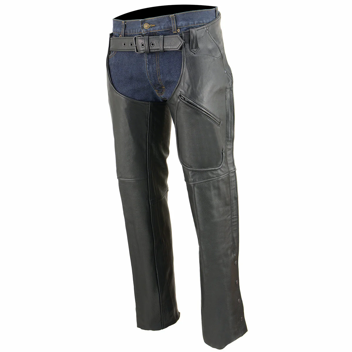 Milwaukee Leather Men’s Black Premium Leather Motorcycle Rider Chaps w/ Front 3-Pockets - Thigh Patch Pocket-SH1766 - Image 5