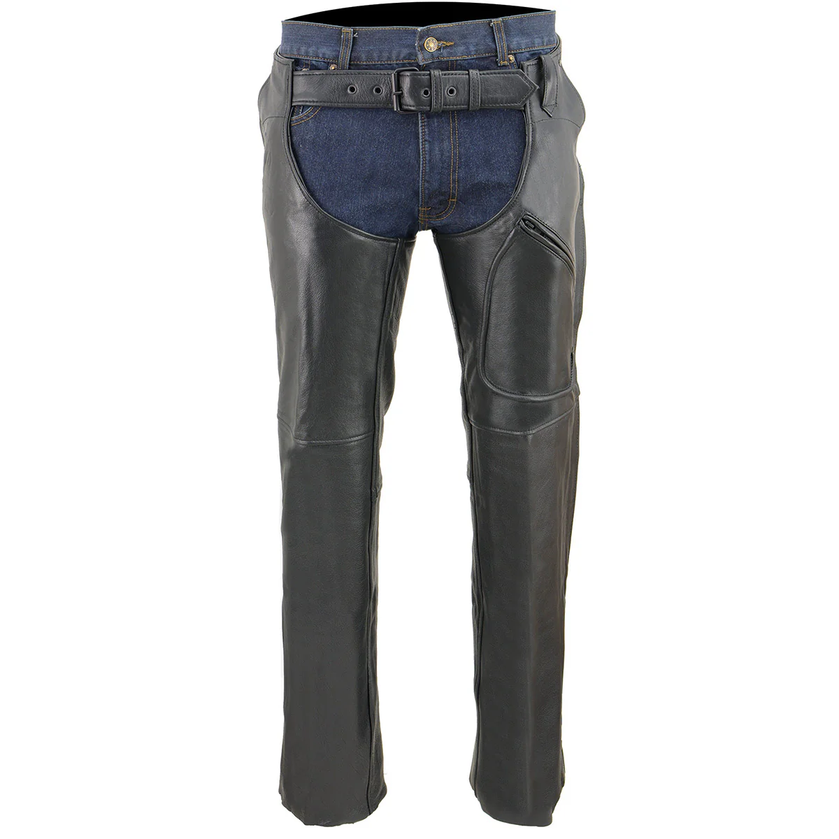 Milwaukee Leather Men’s Black Premium Leather Motorcycle Rider Chaps w/ Front 3-Pockets - Thigh Patch Pocket-SH1766 - Image 6