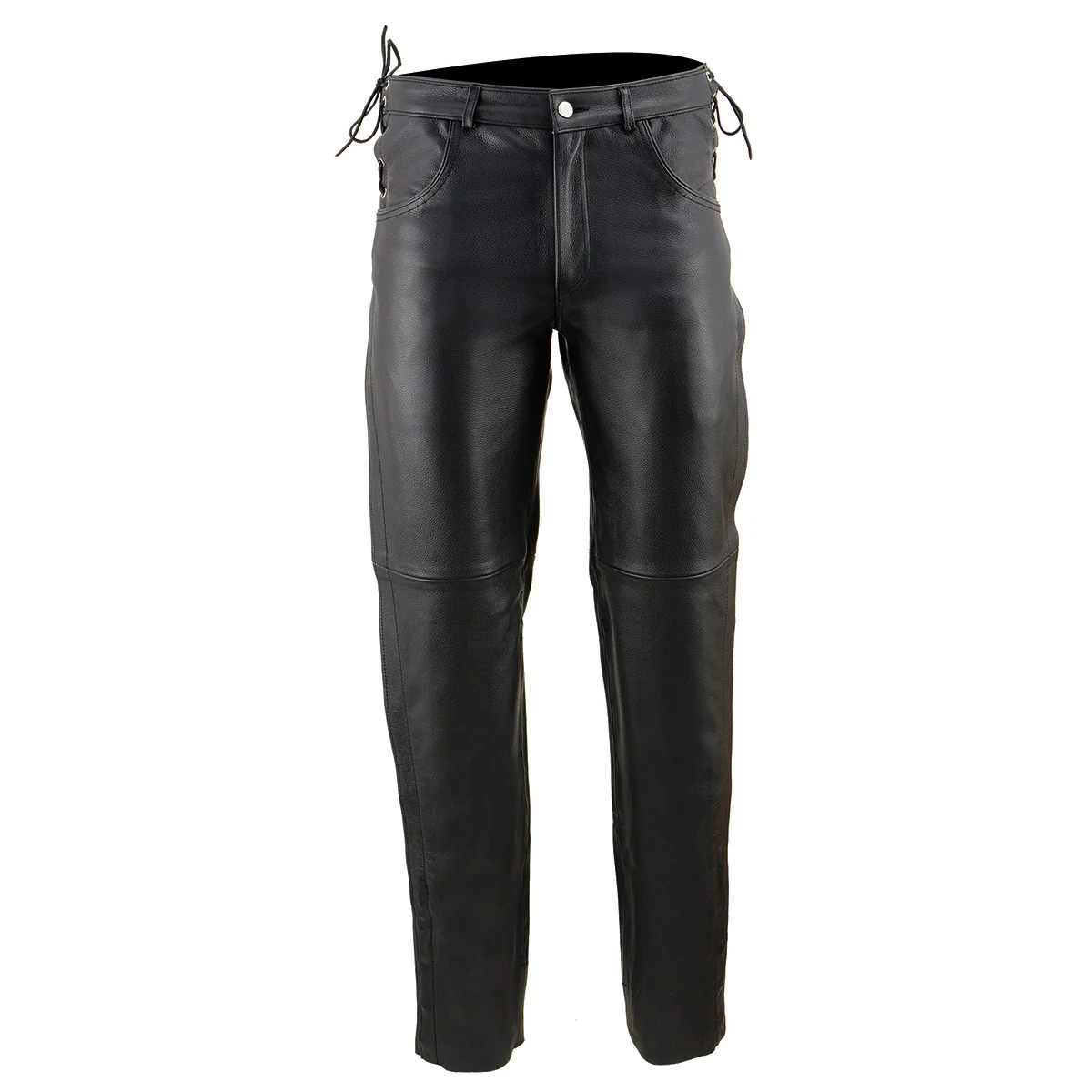 Milwaukee Leather SH1987 Men's Black Leather Deep Pocket Motorcycle Over Pants with Side Laces - Image 5