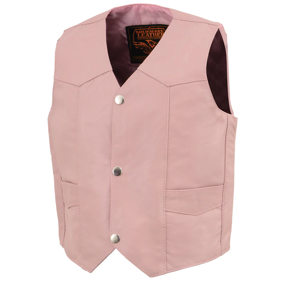 Milwaukee Leather SH2011PINK Girls Pink Three Snap Leather Vest - Image 6
