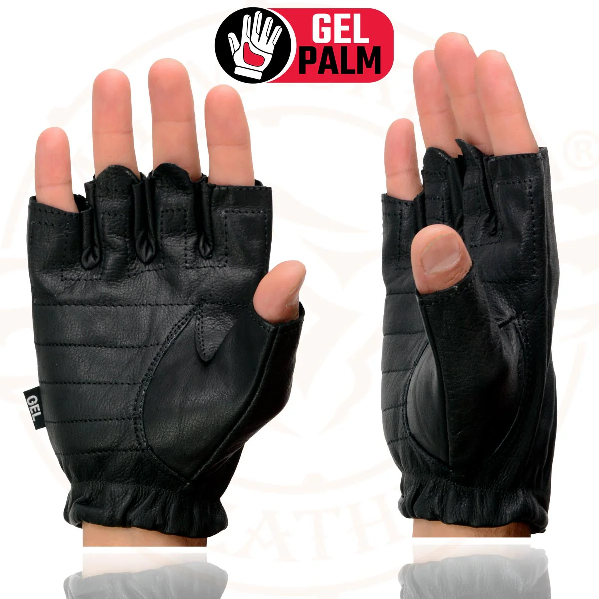 Milwaukee Leather SH206 Men's Black Leather Gel Padded Palm Fingerless Motorcycle Hand Gloves W/ ‘Welted’ Design - Image 2