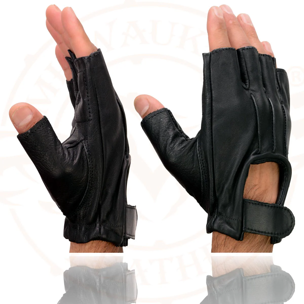 Milwaukee Leather SH206 Men's Black Leather Gel Padded Palm Fingerless Motorcycle Hand Gloves W/ ‘Welted’ Design - Image 4