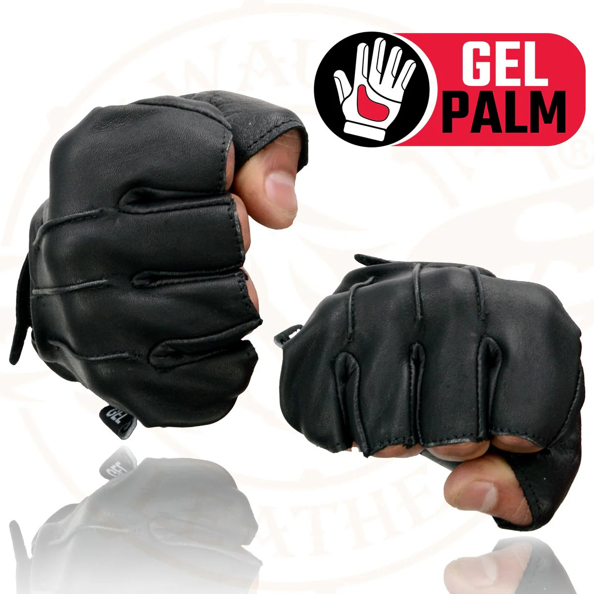 Milwaukee Leather SH206 Men's Black Leather Gel Padded Palm Fingerless Motorcycle Hand Gloves W/ ‘Welted’ Design - Image 6