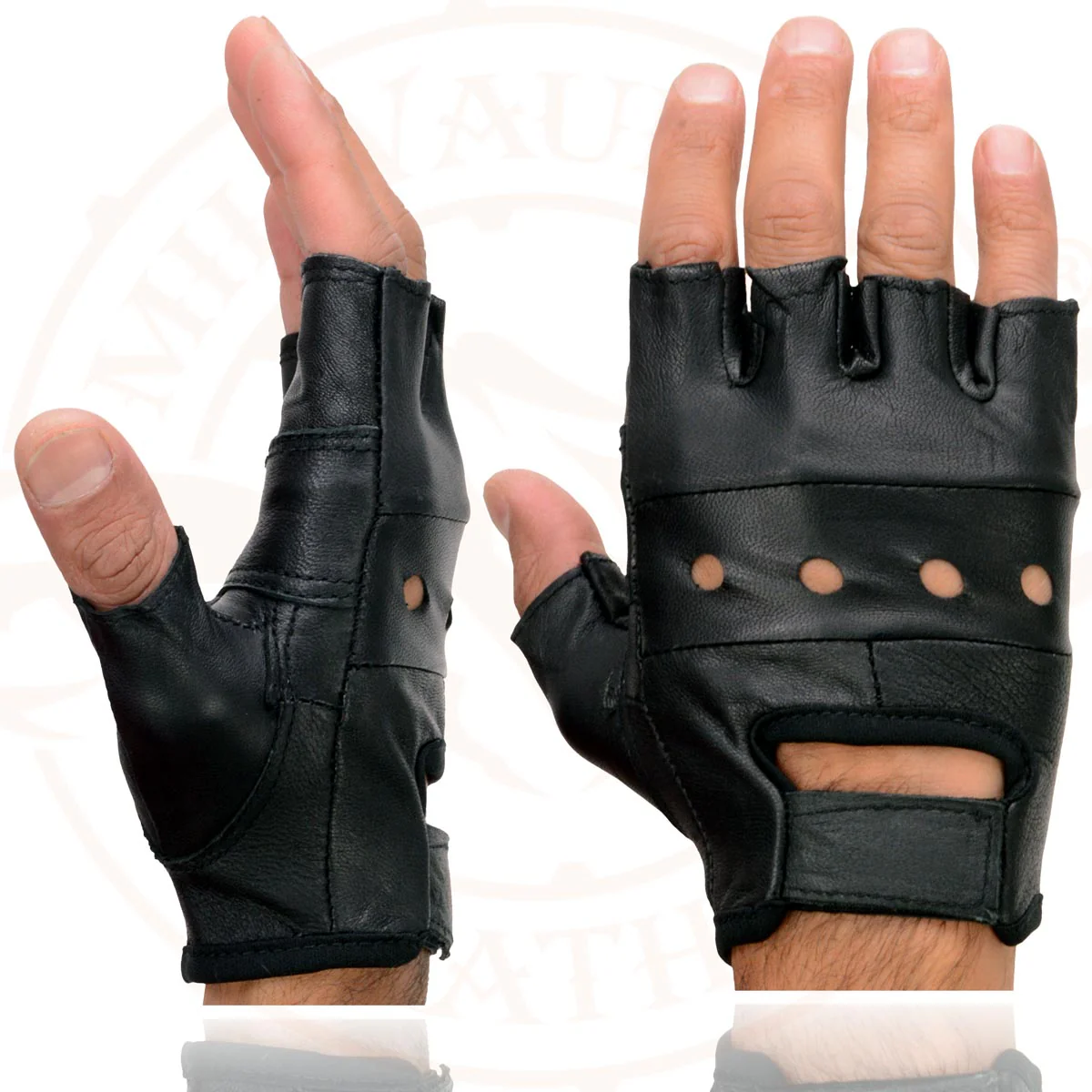 Milwaukee Leather SH216 Men's Black Leather Gel Padded Palm Fingerless Motorcycle Hand Gloves W/ Breathable ‘Open Knuckle’ - Image 4