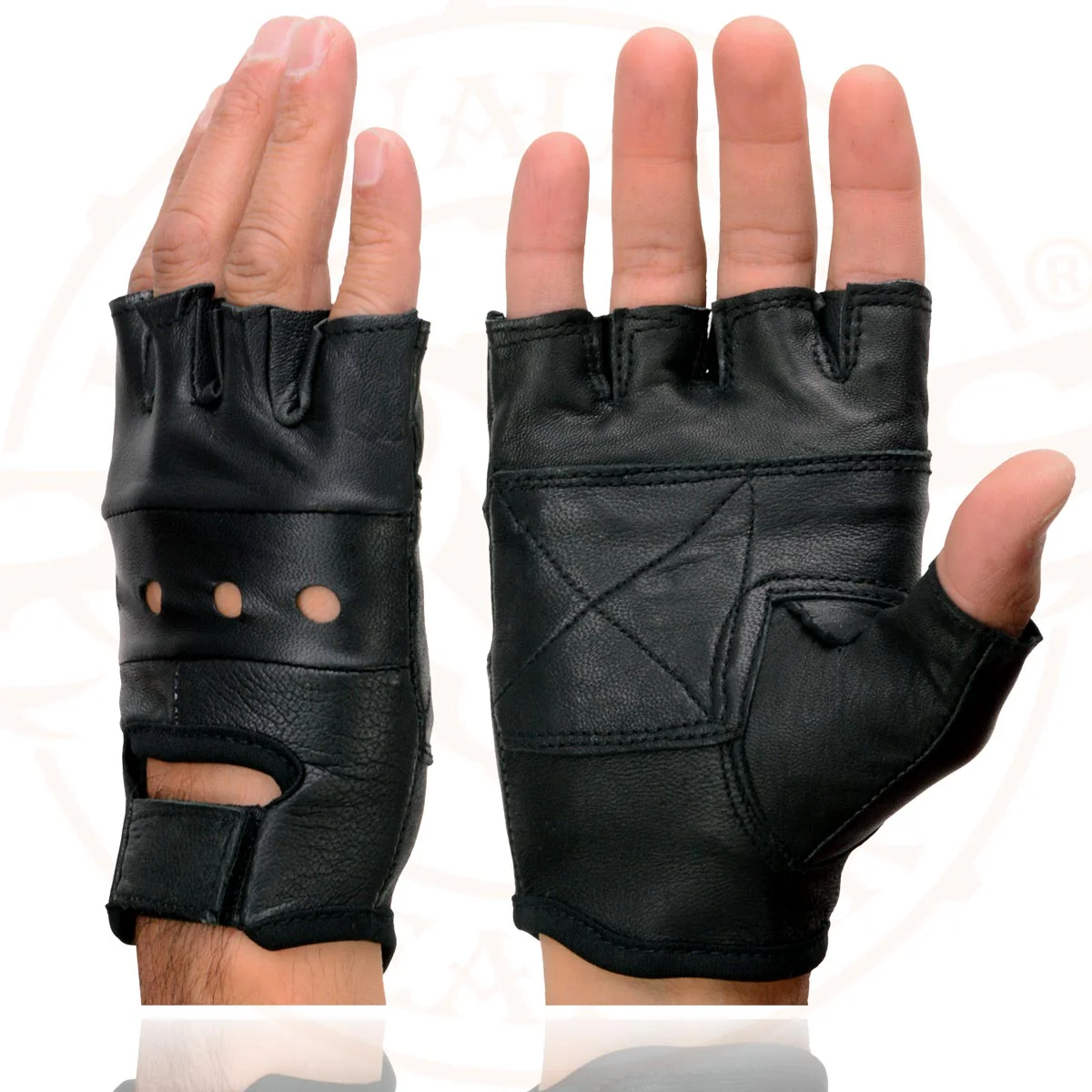 Milwaukee Leather SH216 Men's Black Leather Gel Padded Palm Fingerless Motorcycle Hand Gloves W/ Breathable ‘Open Knuckle’ - Image 5