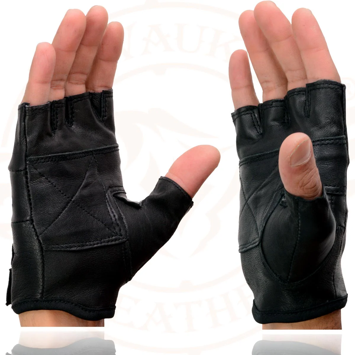 Milwaukee Leather SH216 Men's Black Leather Gel Padded Palm Fingerless Motorcycle Hand Gloves W/ Breathable ‘Open Knuckle’ - Image 6