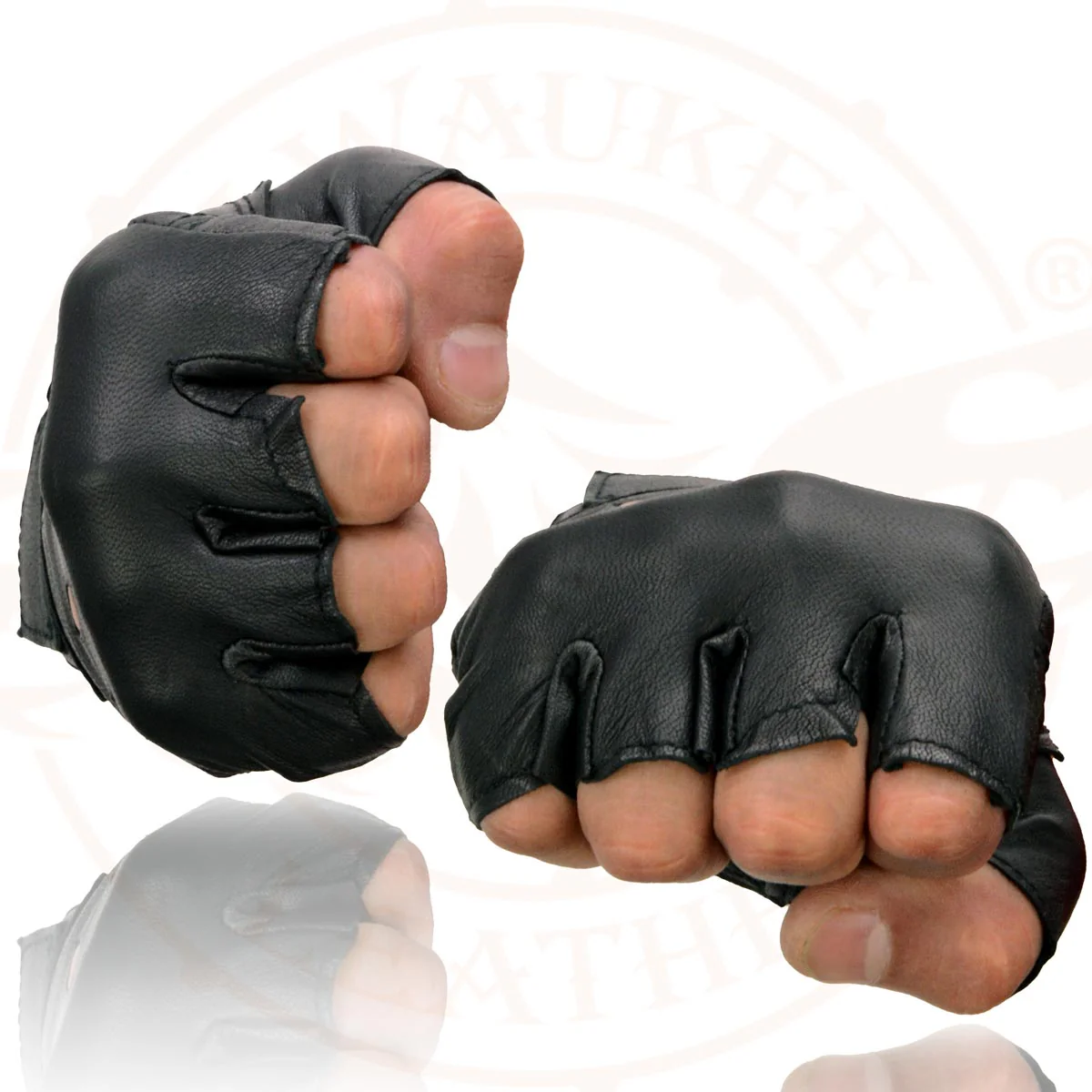 Milwaukee Leather SH216 Men's Black Leather Gel Padded Palm Fingerless Motorcycle Hand Gloves W/ Breathable ‘Open Knuckle’ - Image 7