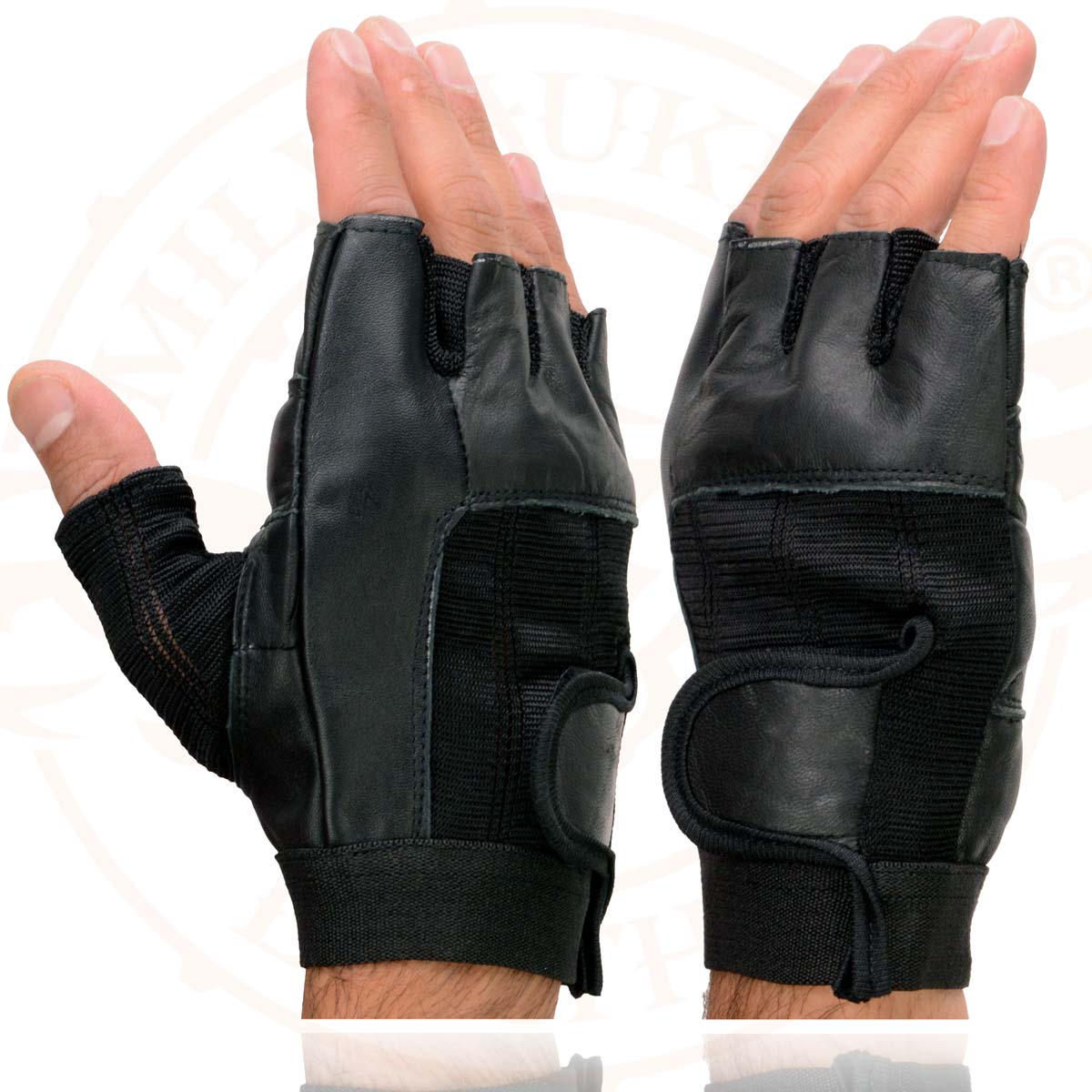 Milwaukee Leather SH217 Men's Black Leather Gel Padded Palm Fingerless Motorcycle Hand Gloves W/ Breathable ‘Mesh Material’ - Image 6