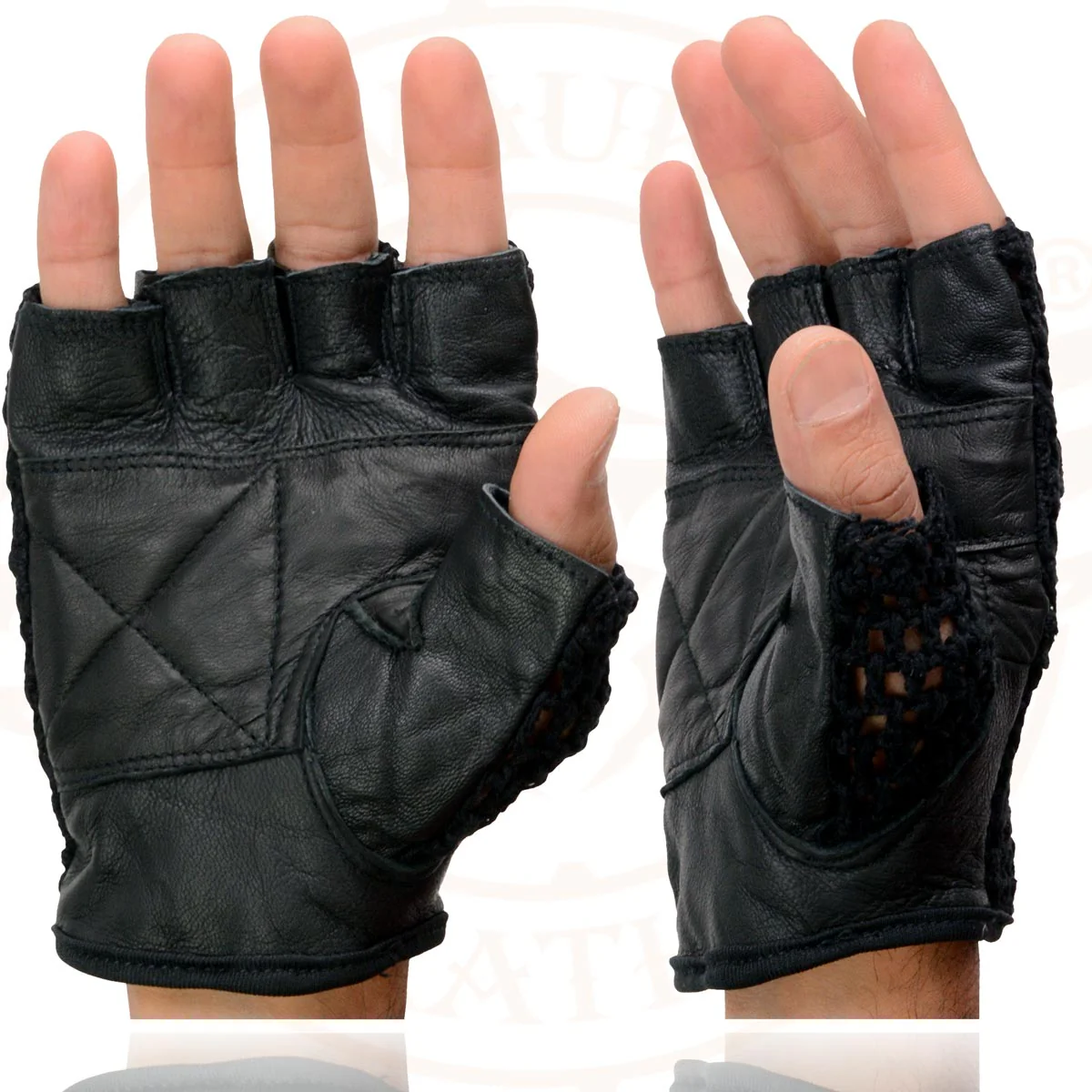 Milwaukee Leather SH219 Men's Black Leather Gel Padded Palm Fingerless Motorcycle Hand Gloves W/ Breathable ‘Mesh Material’ - Image 6