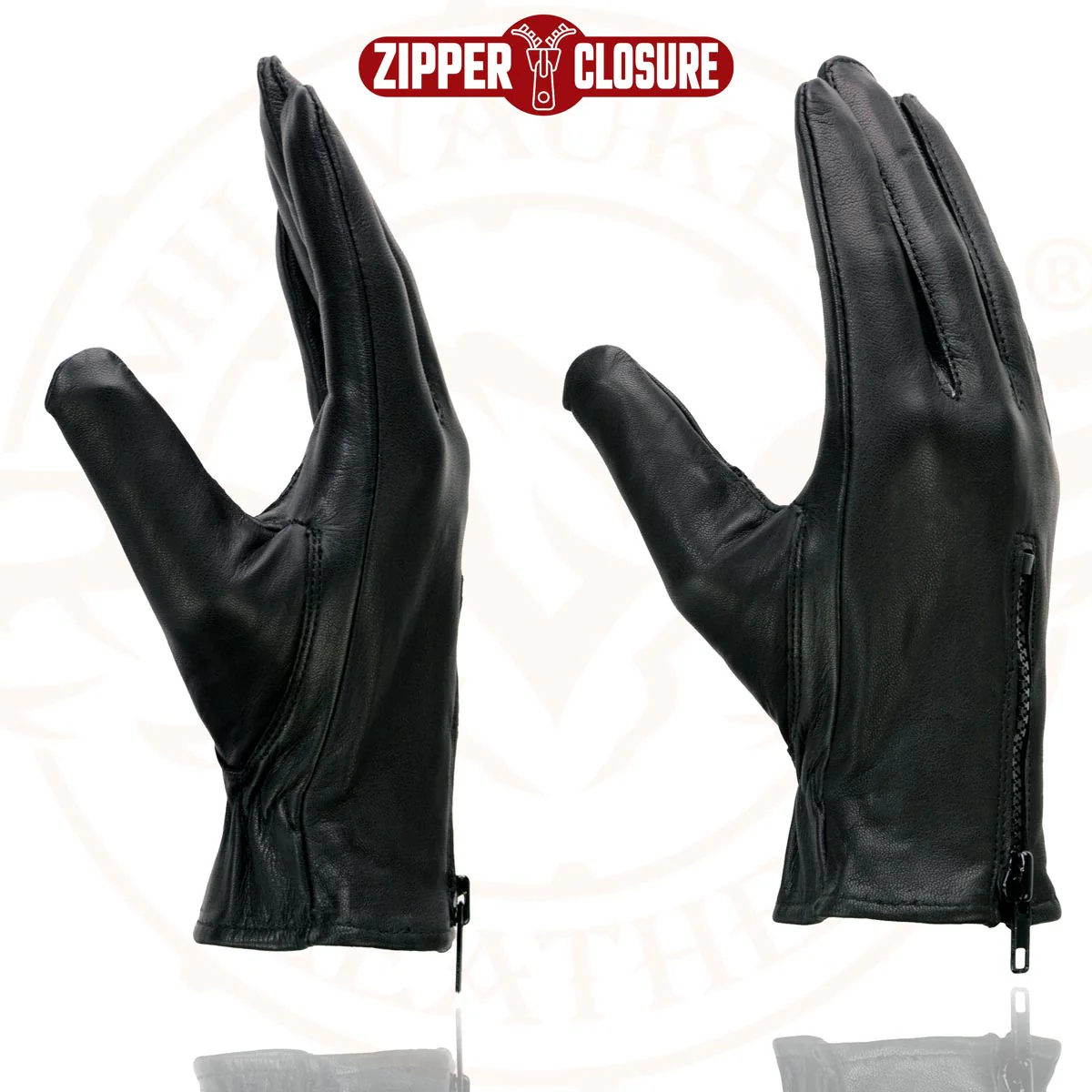 Milwaukee Leather SH226D Men's Black Unlined Leather Lightweight Motorcycle Hand Gloves W/ Wrist Zipper Closure - Image 2