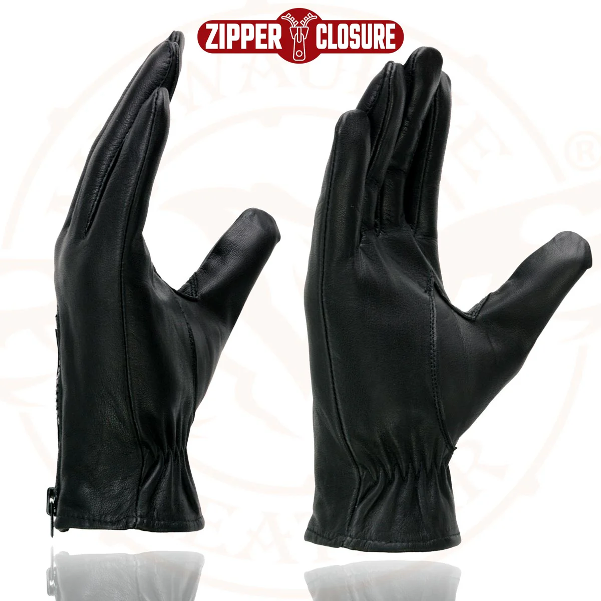 Milwaukee Leather SH226D Men's Black Unlined Leather Lightweight Motorcycle Hand Gloves W/ Wrist Zipper Closure - Image 5