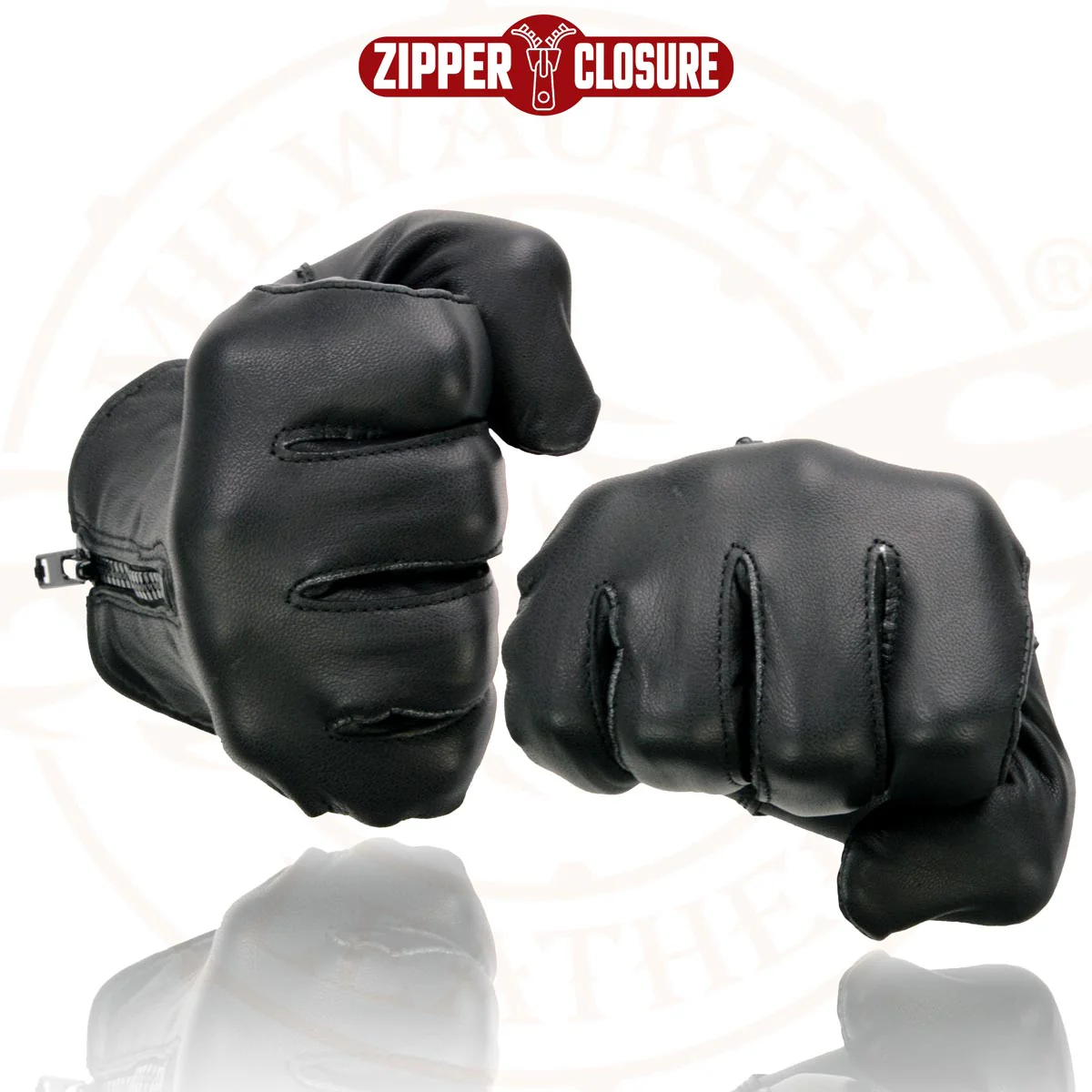 Milwaukee Leather SH226D Men's Black Unlined Leather Lightweight Motorcycle Hand Gloves W/ Wrist Zipper Closure - Image 7