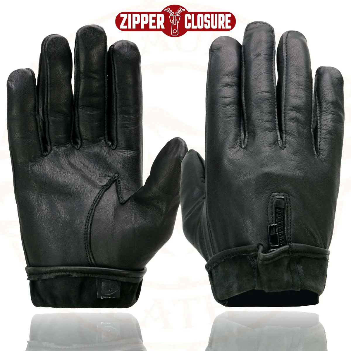 Milwaukee Leather SH226D Men's Black Unlined Leather Lightweight Motorcycle Hand Gloves W/ Wrist Zipper Closure - Image 8