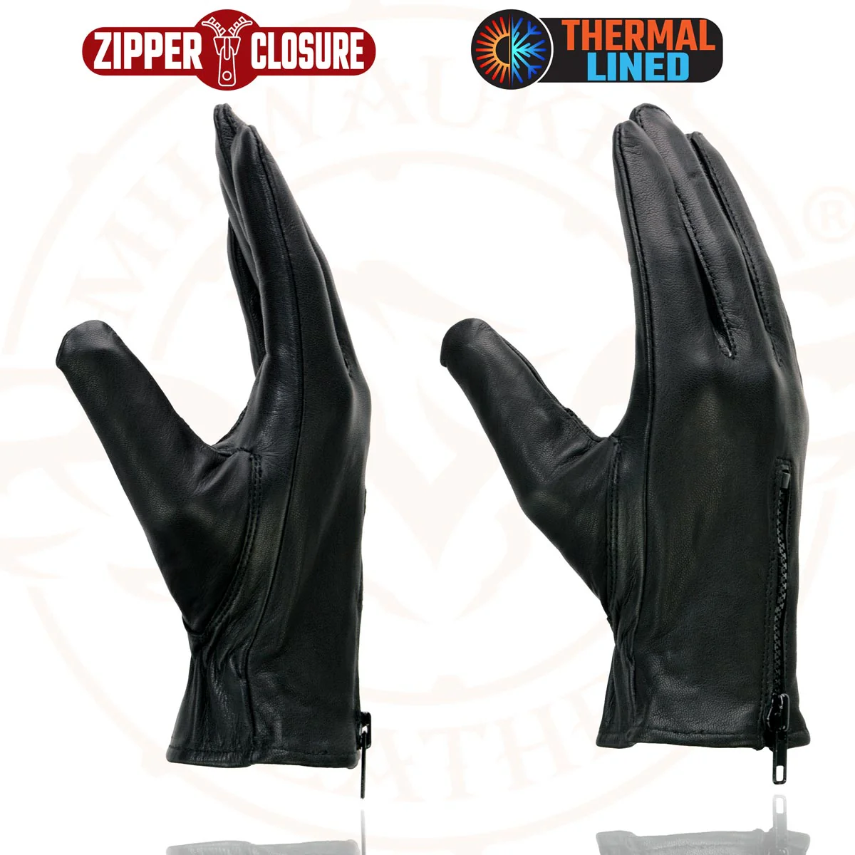 Milwaukee Leather SH226TH Men's Black Thermal Lined Leather Motorcycle Hand Gloves W/ Wrist Zipper Closure - Image 2
