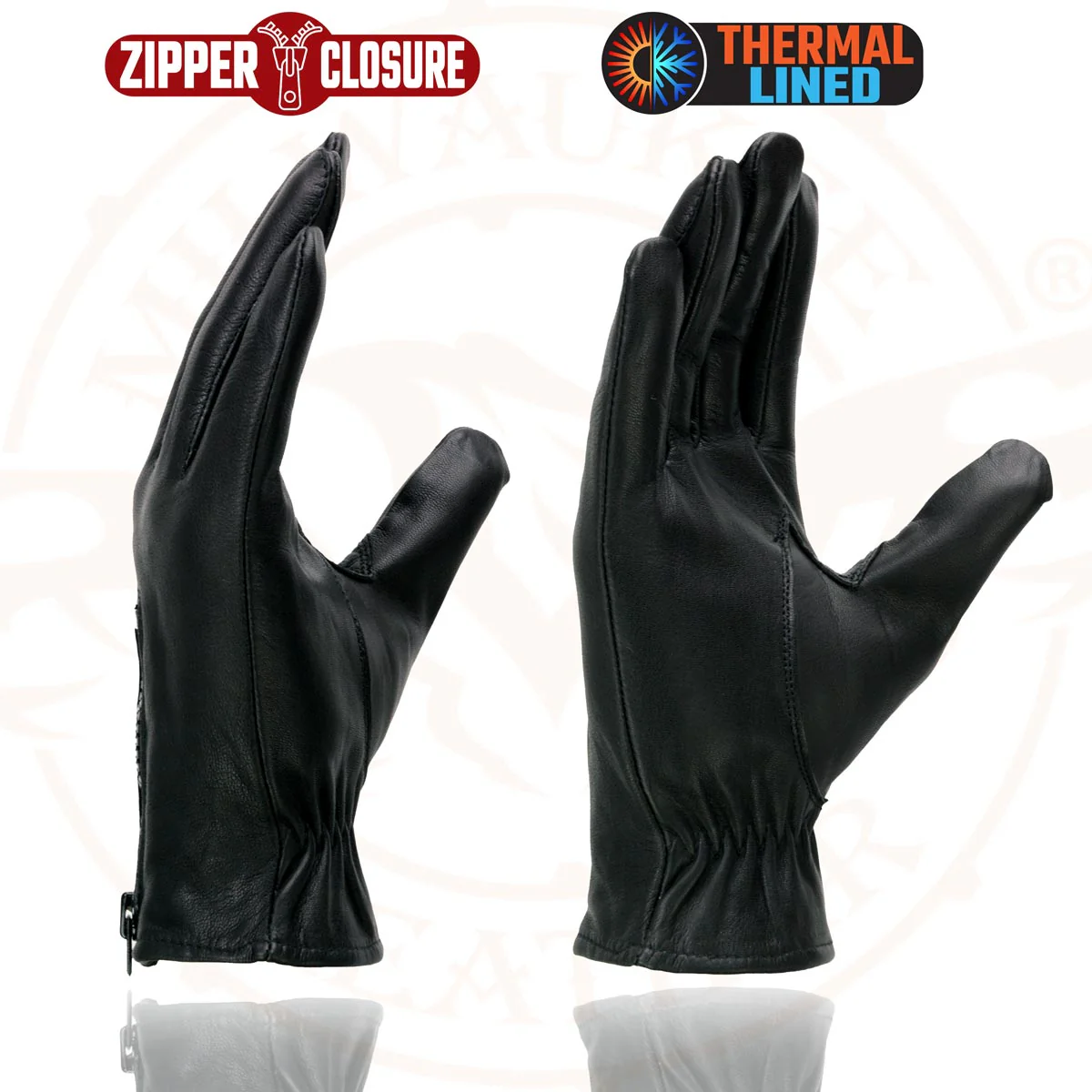 Milwaukee Leather SH226TH Men's Black Thermal Lined Leather Motorcycle Hand Gloves W/ Wrist Zipper Closure - Image 5