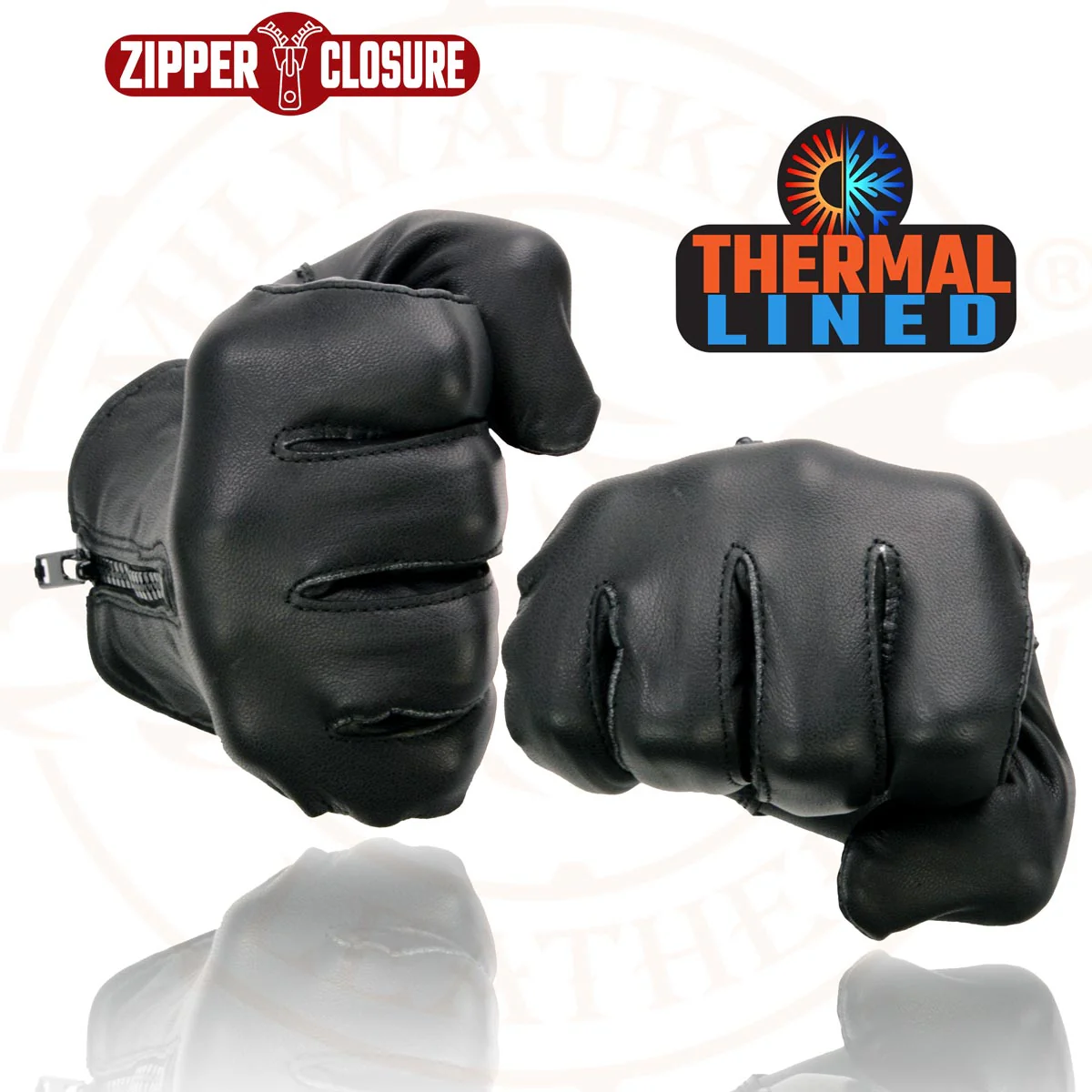 Milwaukee Leather SH226TH Men's Black Thermal Lined Leather Motorcycle Hand Gloves W/ Wrist Zipper Closure - Image 7