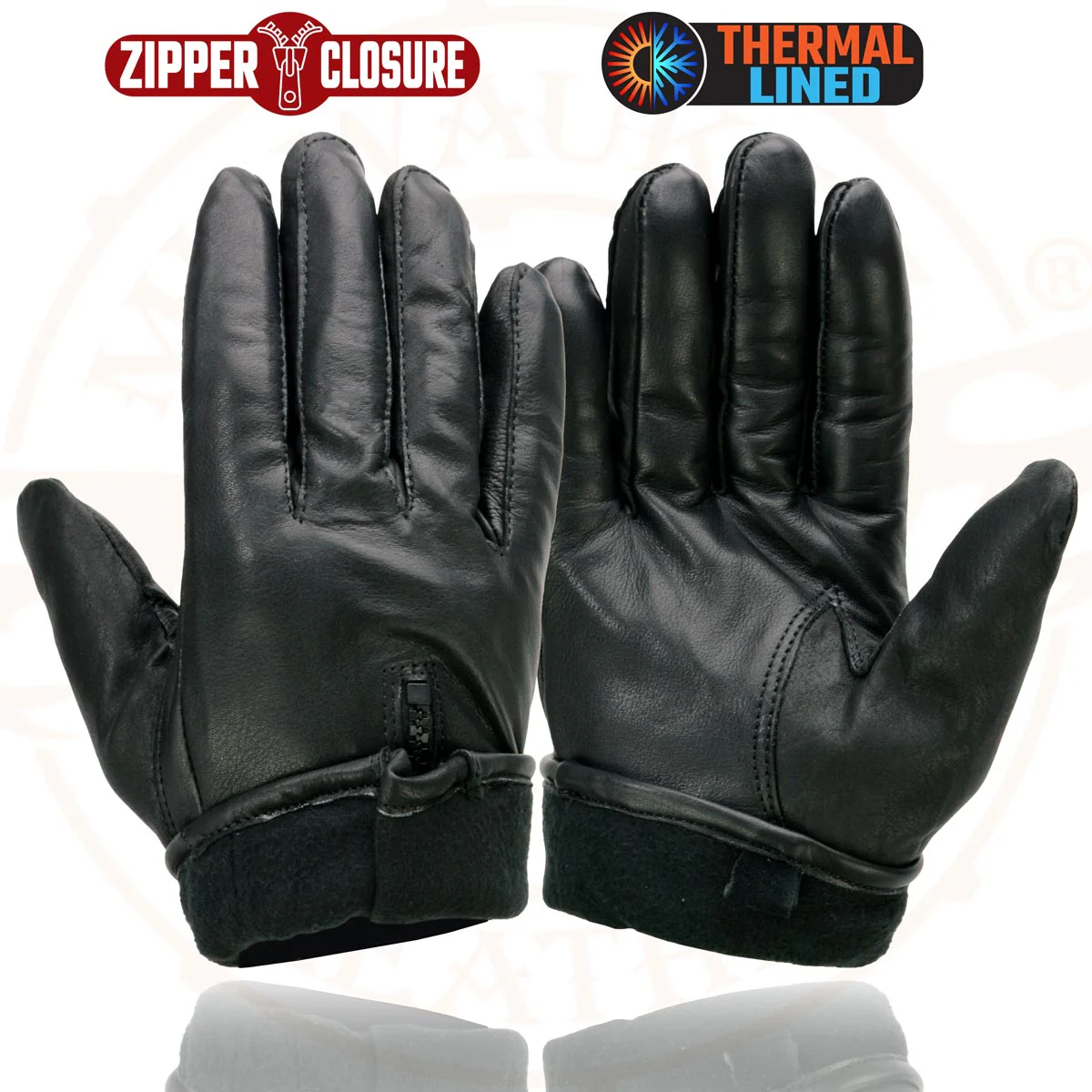 Milwaukee Leather SH226TH Men's Black Thermal Lined Leather Motorcycle Hand Gloves W/ Wrist Zipper Closure - Image 8