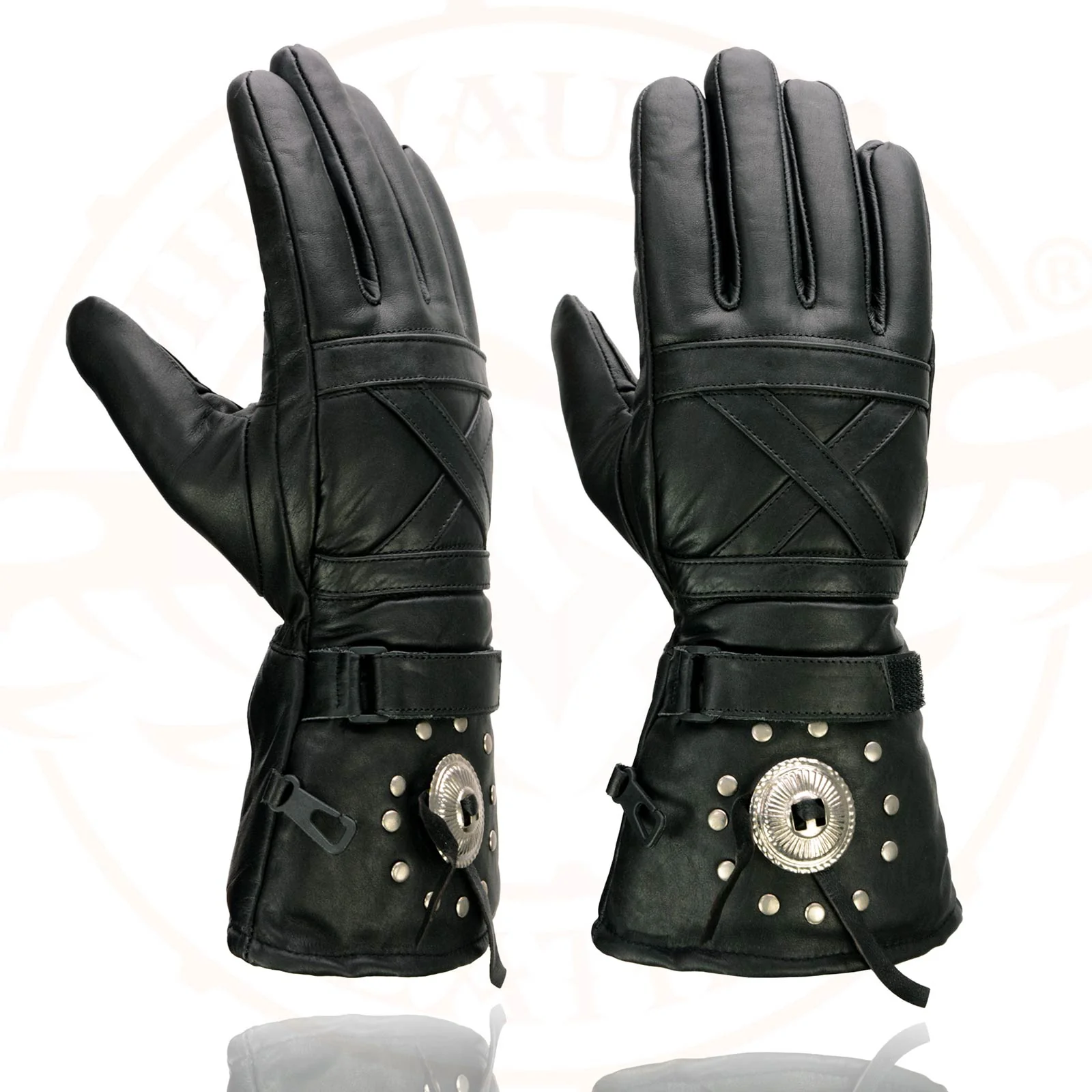 Milwaukee Leather SH231 Men's Black Leather Warm Gauntlet Motorcycle Cold Weather Gloves - Image 2