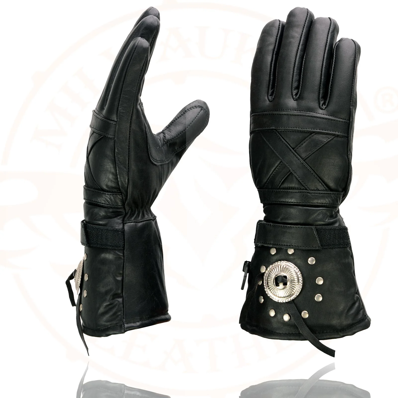 Milwaukee Leather SH231 Men's Black Leather Warm Gauntlet Motorcycle Cold Weather Gloves - Image 4