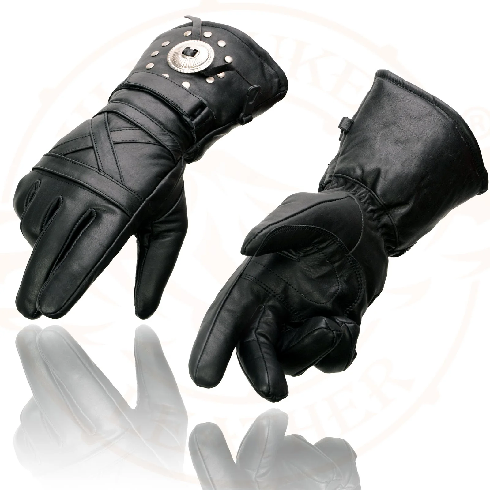 Milwaukee Leather SH231 Men's Black Leather Warm Gauntlet Motorcycle Cold Weather Gloves - Image 6