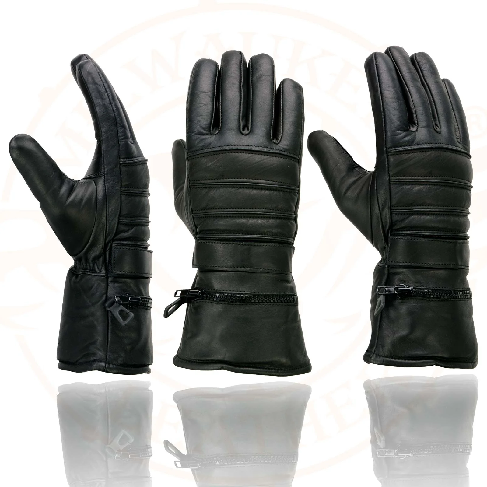 Milwaukee Leather SH232 Men's Black Leather Warm Lining Gauntlet Motorcycle Hand Gloves W/ Rain Mitten and Adjustable Strap - Image 2