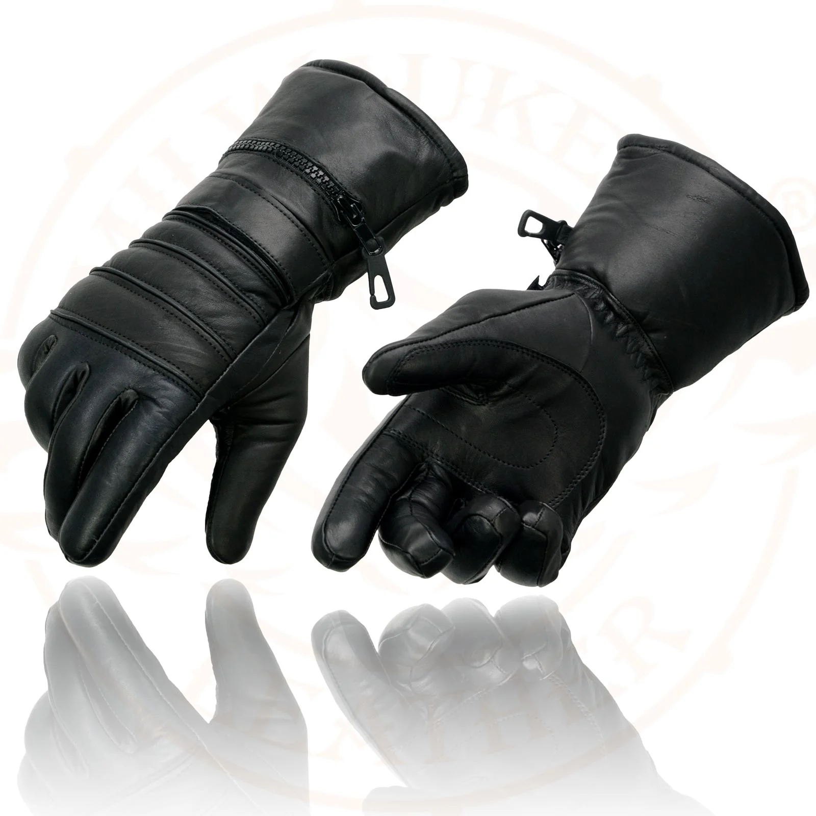 Milwaukee Leather SH232 Men's Black Leather Warm Lining Gauntlet Motorcycle Hand Gloves W/ Rain Mitten and Adjustable Strap - Image 7