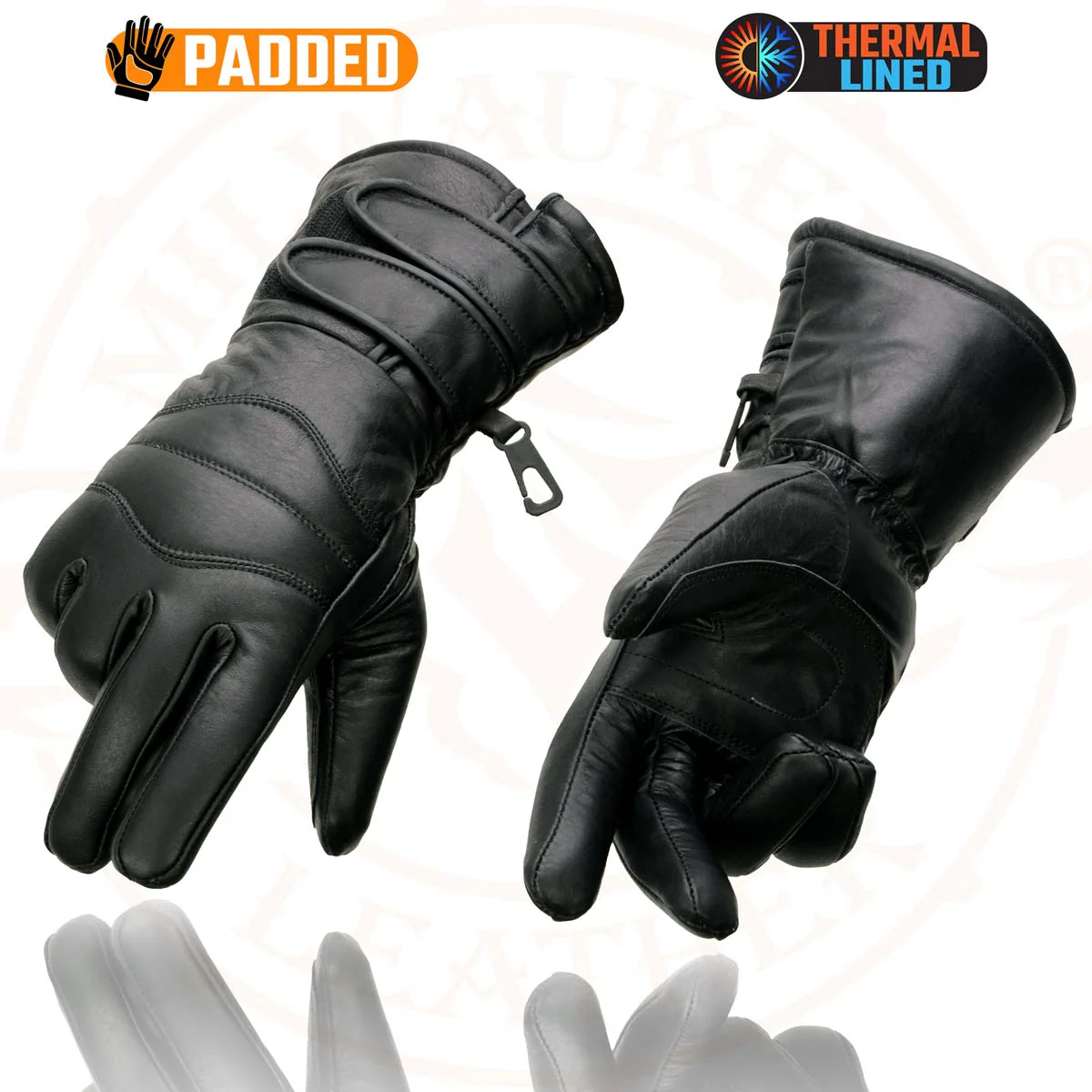 Milwaukee Leather SH233 Men's Black Leather Warm Lining Gauntlet Motorcycle Hand Gloves W/ Double Strap Cuff Pull-on Closure - Image 6