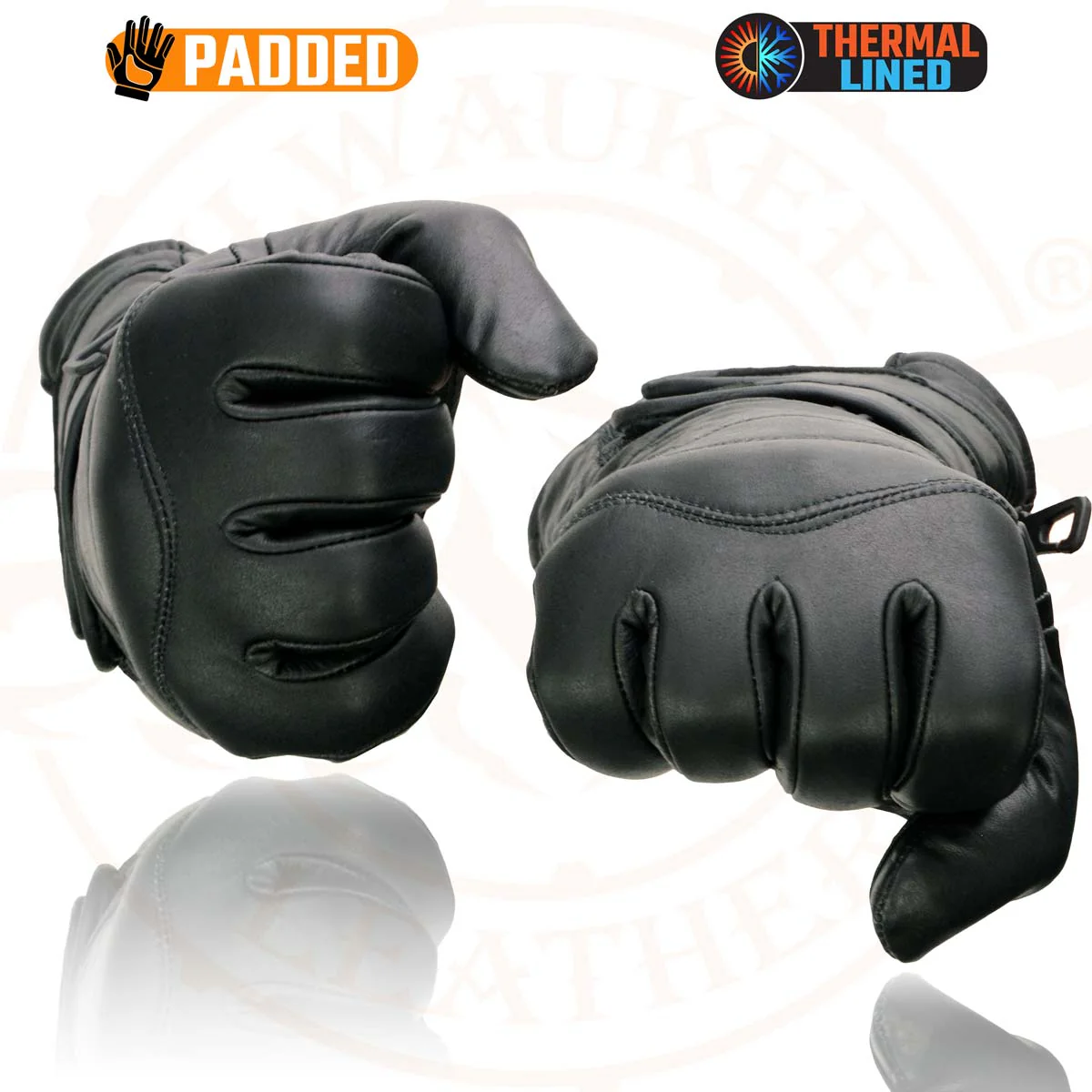 Milwaukee Leather SH233 Men's Black Leather Warm Lining Gauntlet Motorcycle Hand Gloves W/ Double Strap Cuff Pull-on Closure - Image 7