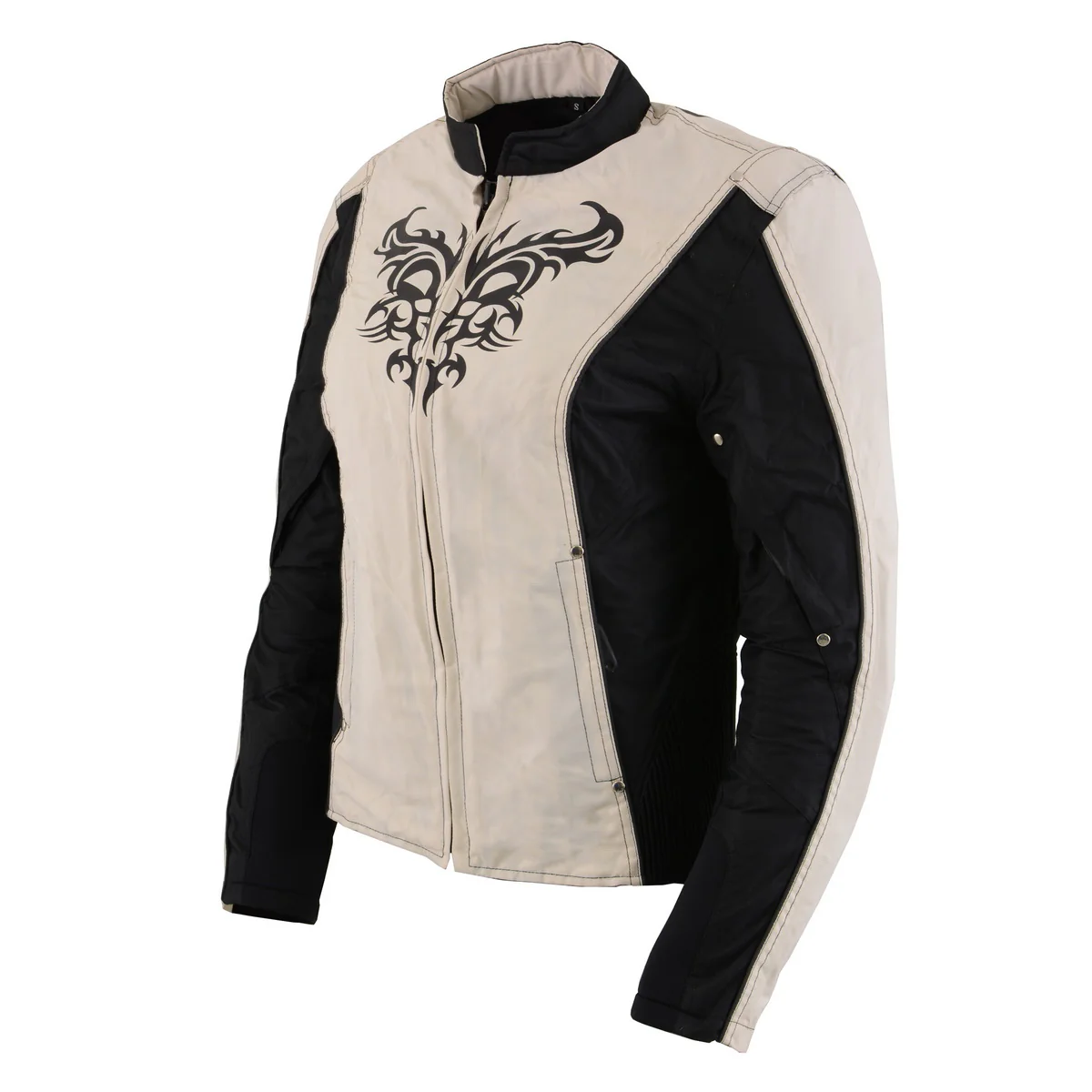 Milwaukee Leather SH2366 Women's'Reflective Tribal' Black and Cream Armored Motorcycle Textile Jacket - Image 9