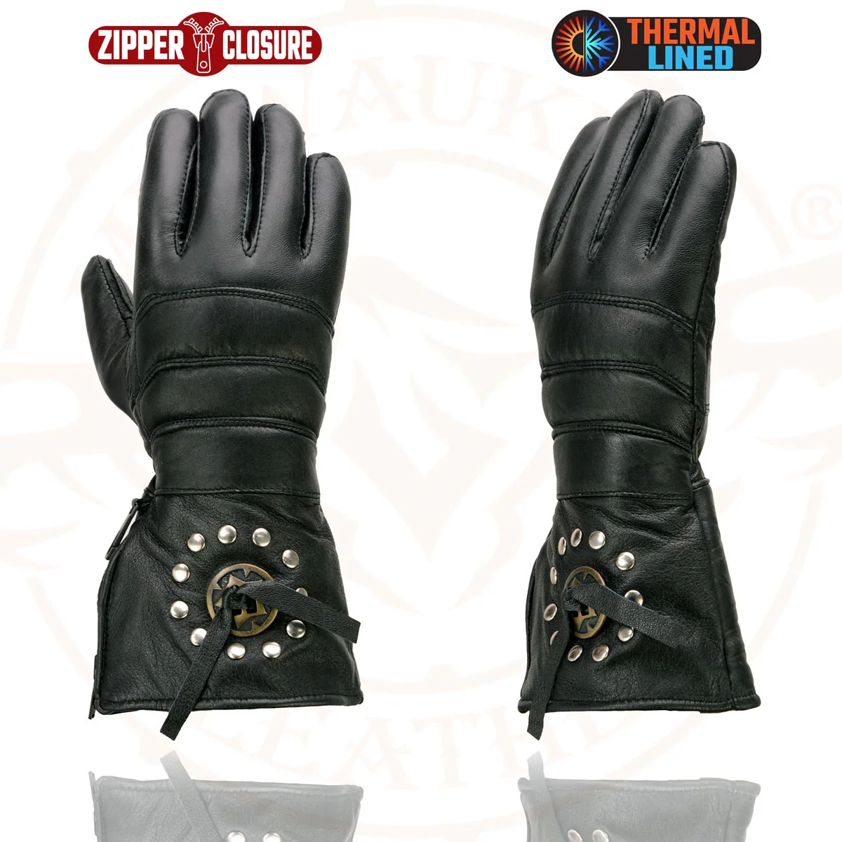 Milwaukee Leather Men's Gauntlet Motorcycle Hand Gloves-Black Leather Thermal Lined with Conchos on Cuff- SH238 - Image 4