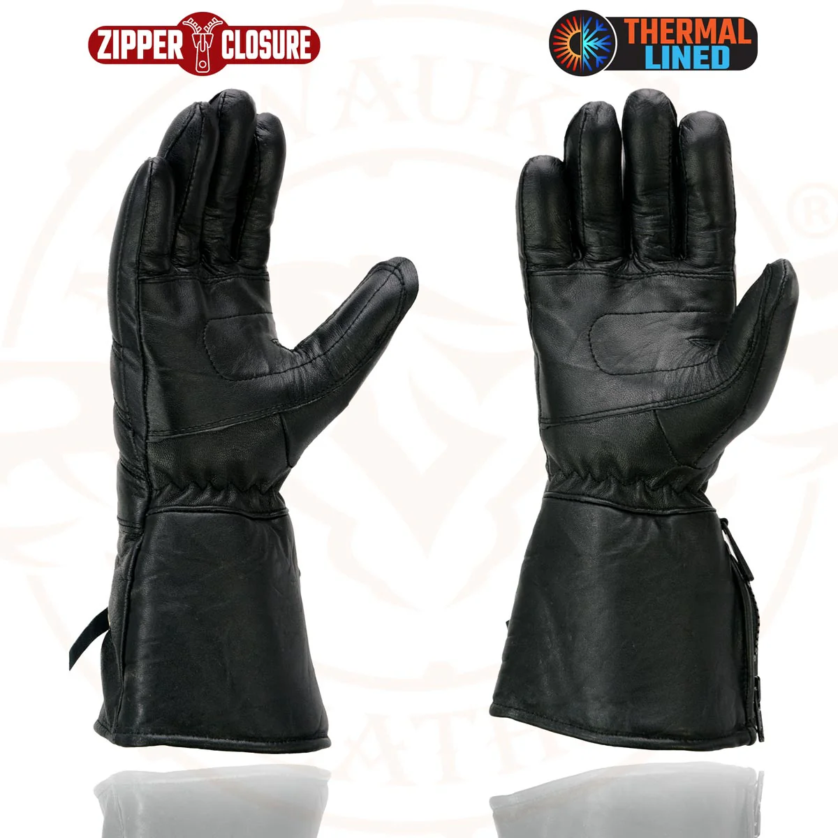 Milwaukee Leather Men's Gauntlet Motorcycle Hand Gloves-Black Leather Thermal Lined with Conchos on Cuff- SH238 - Image 5