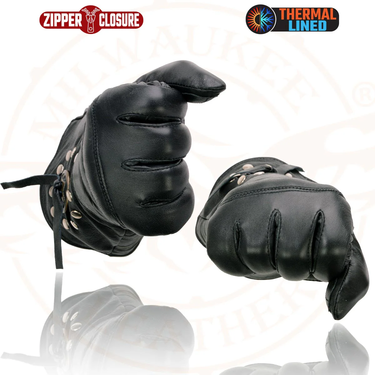 Milwaukee Leather Men's Gauntlet Motorcycle Hand Gloves-Black Leather Thermal Lined with Conchos on Cuff- SH238 - Image 7