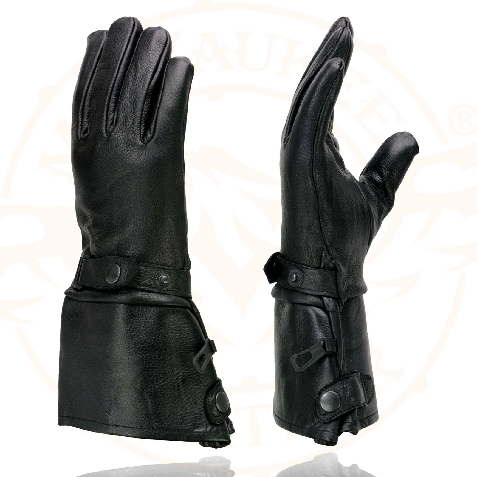 Milwaukee Leather Men's Gauntlet Motorcycle Hand Gloves-Black Leather Long Cuff Snap Closure Thermal Lined-SH264 - Image 4