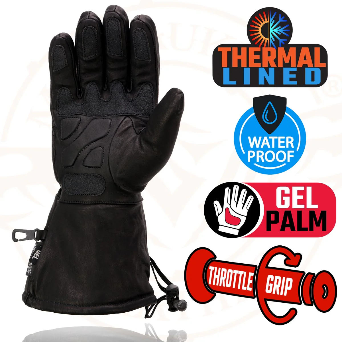 Milwaukee Leather Men's Black Gauntlet Motorcycle Hand Gloves-Black Leather Waterproof Gel Palm Soft Skin-SH292 - Image 2