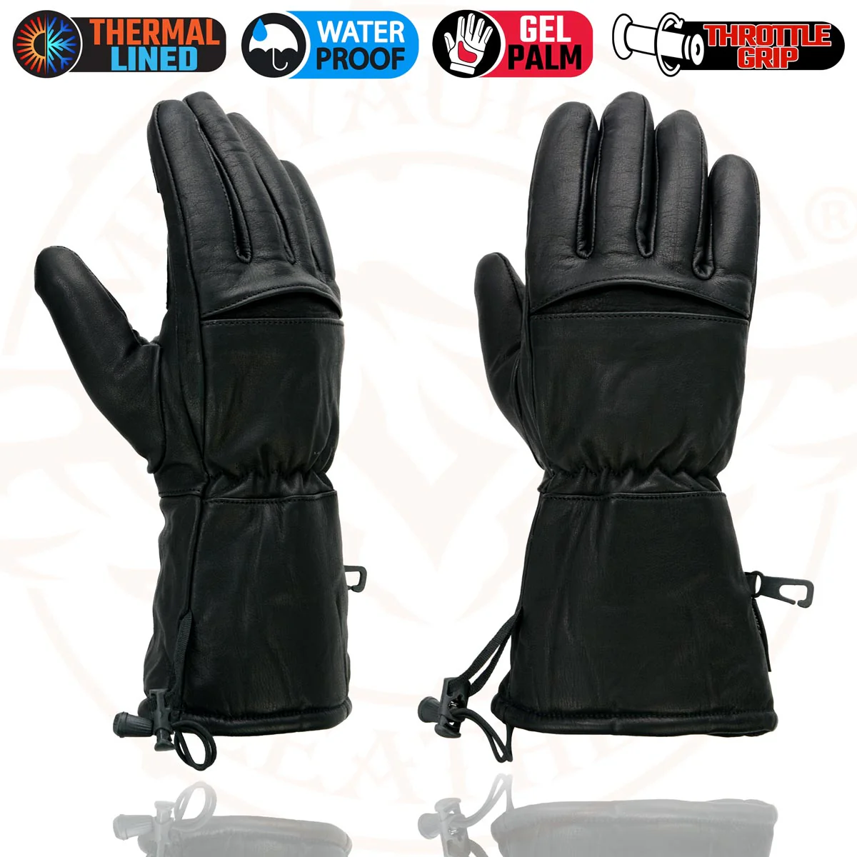 Milwaukee Leather Men's Black Gauntlet Motorcycle Hand Gloves-Black Leather Waterproof Gel Palm Soft Skin-SH292 - Image 4