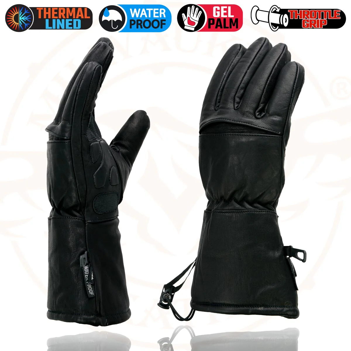 Milwaukee Leather Men's Black Gauntlet Motorcycle Hand Gloves-Black Leather Waterproof Gel Palm Soft Skin-SH292 - Image 5