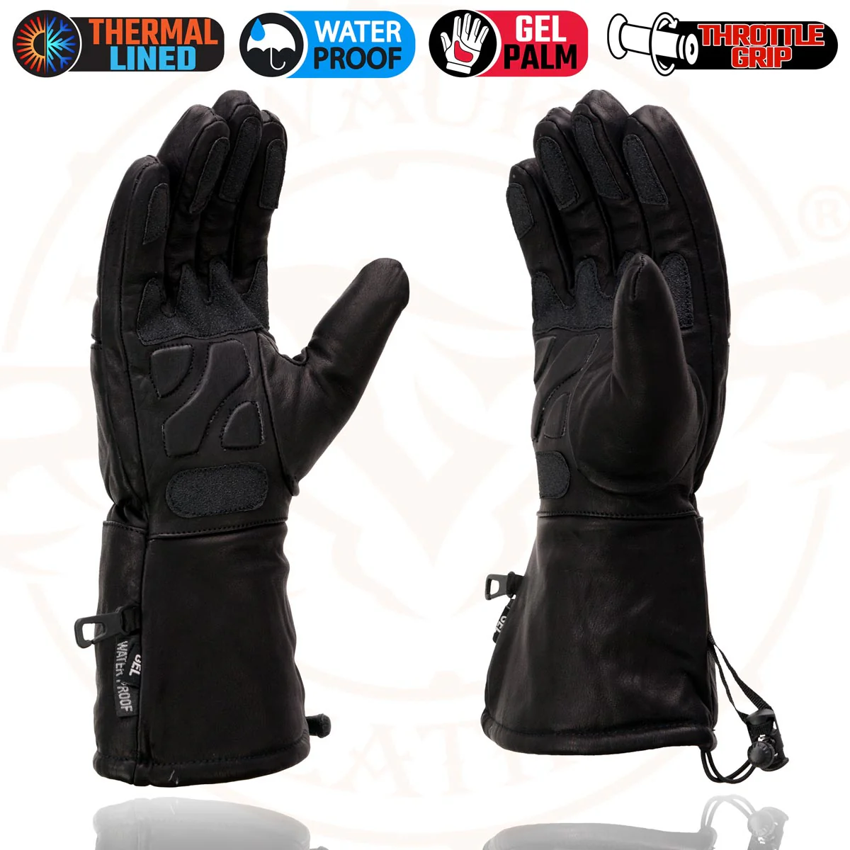 Milwaukee Leather Men's Black Gauntlet Motorcycle Hand Gloves-Black Leather Waterproof Gel Palm Soft Skin-SH292 - Image 6