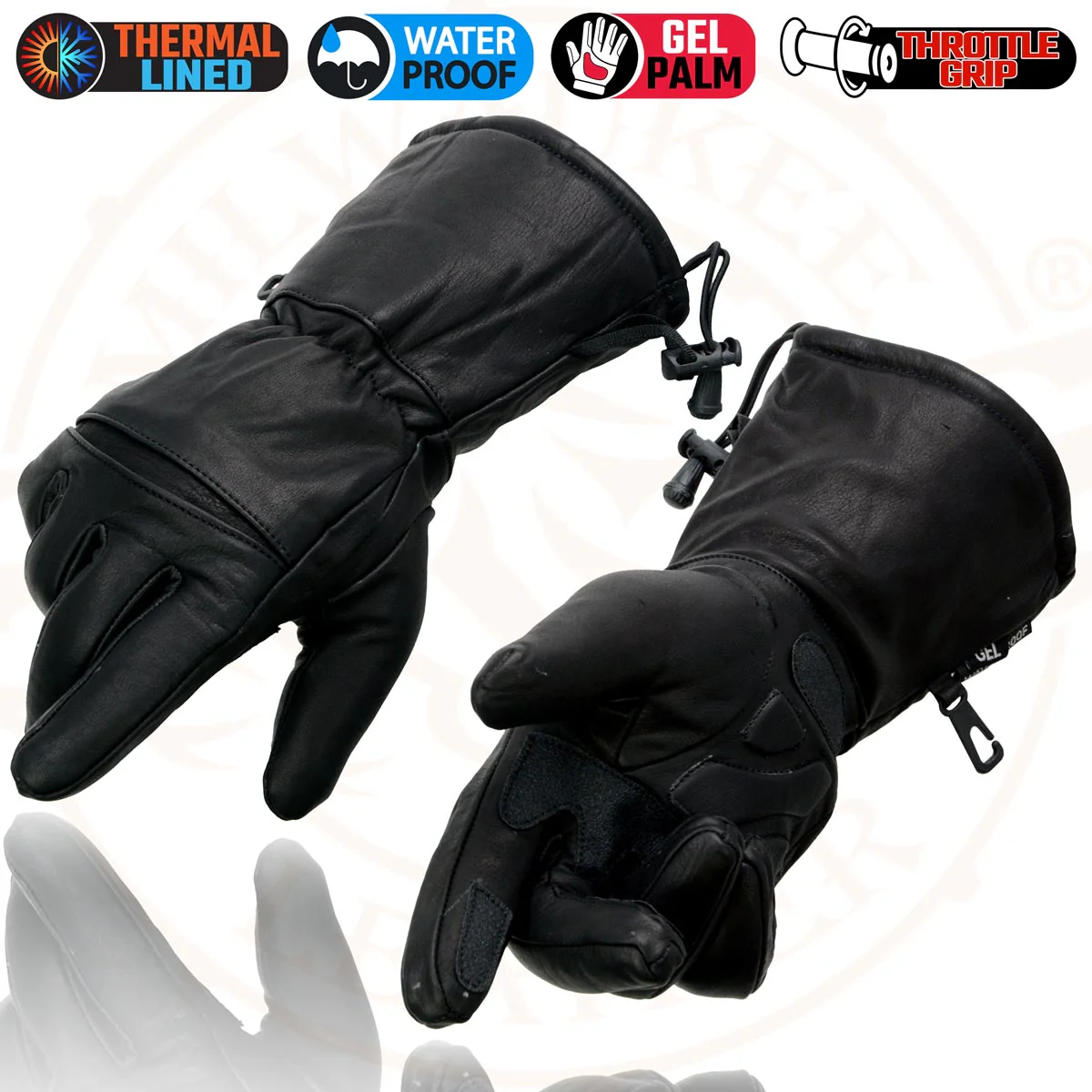 Milwaukee Leather Men's Black Gauntlet Motorcycle Hand Gloves-Black Leather Waterproof Gel Palm Soft Skin-SH292 - Image 7
