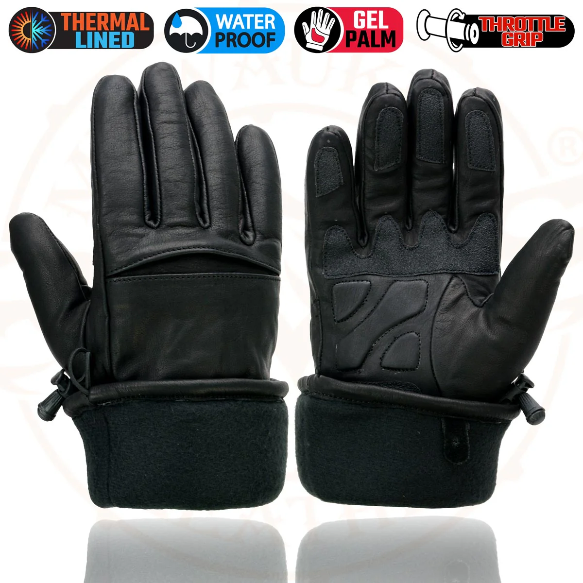 Milwaukee Leather Men's Black Gauntlet Motorcycle Hand Gloves-Black Leather Waterproof Gel Palm Soft Skin-SH292 - Image 8
