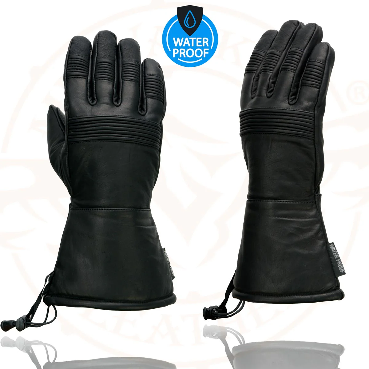 Milwaukee Leather SH294 Men's Black Leather Waterproof Gauntlet Gloves with Stretch Knuckles - Image 4
