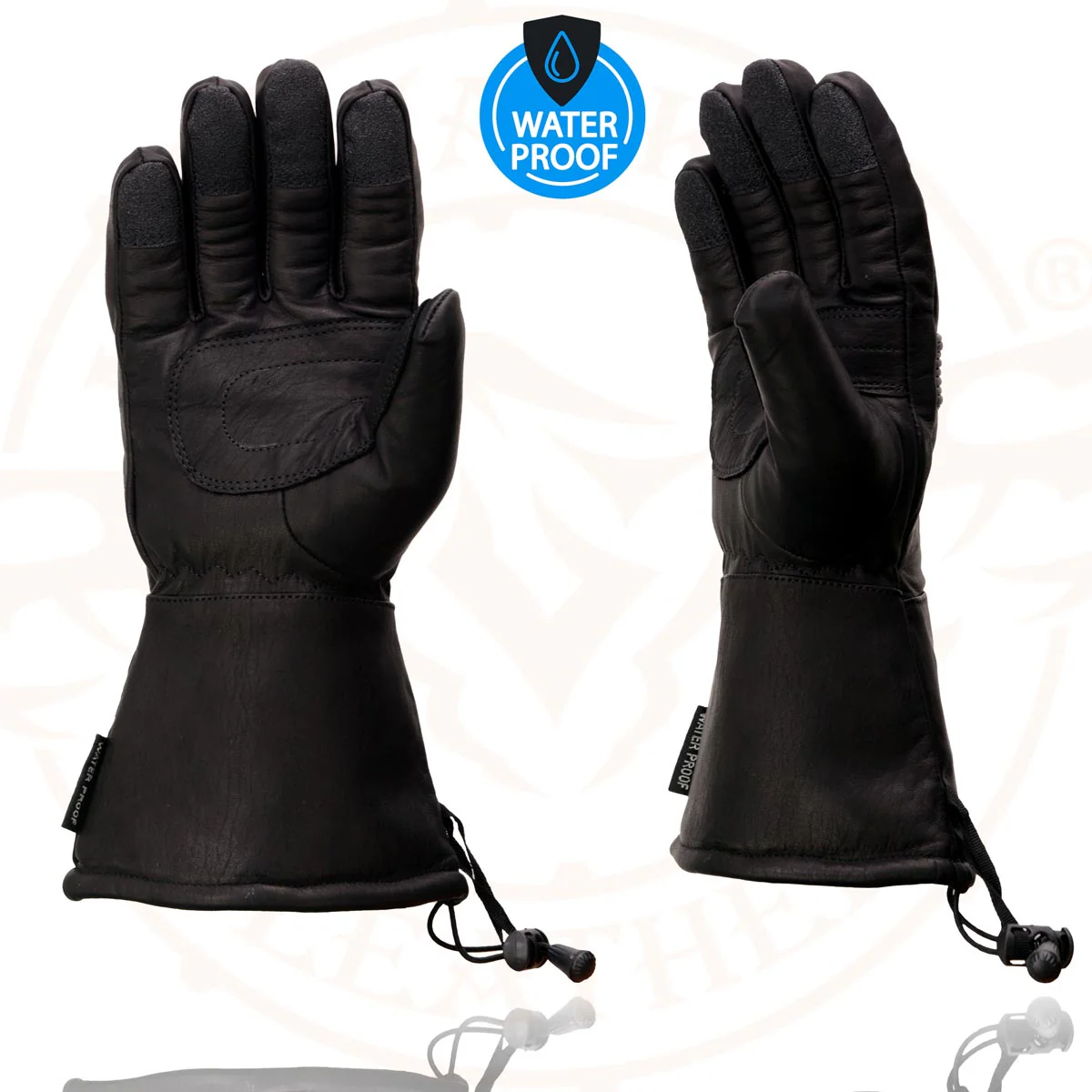 Milwaukee Leather SH294 Men's Black Leather Waterproof Gauntlet Gloves with Stretch Knuckles - Image 7