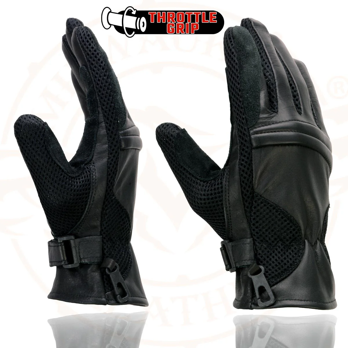 Milwaukee Leather SH296 Men's Black Leather Mesh Racing Motorcycle Hand Gloves W/ Padded Knuckle - Image 2