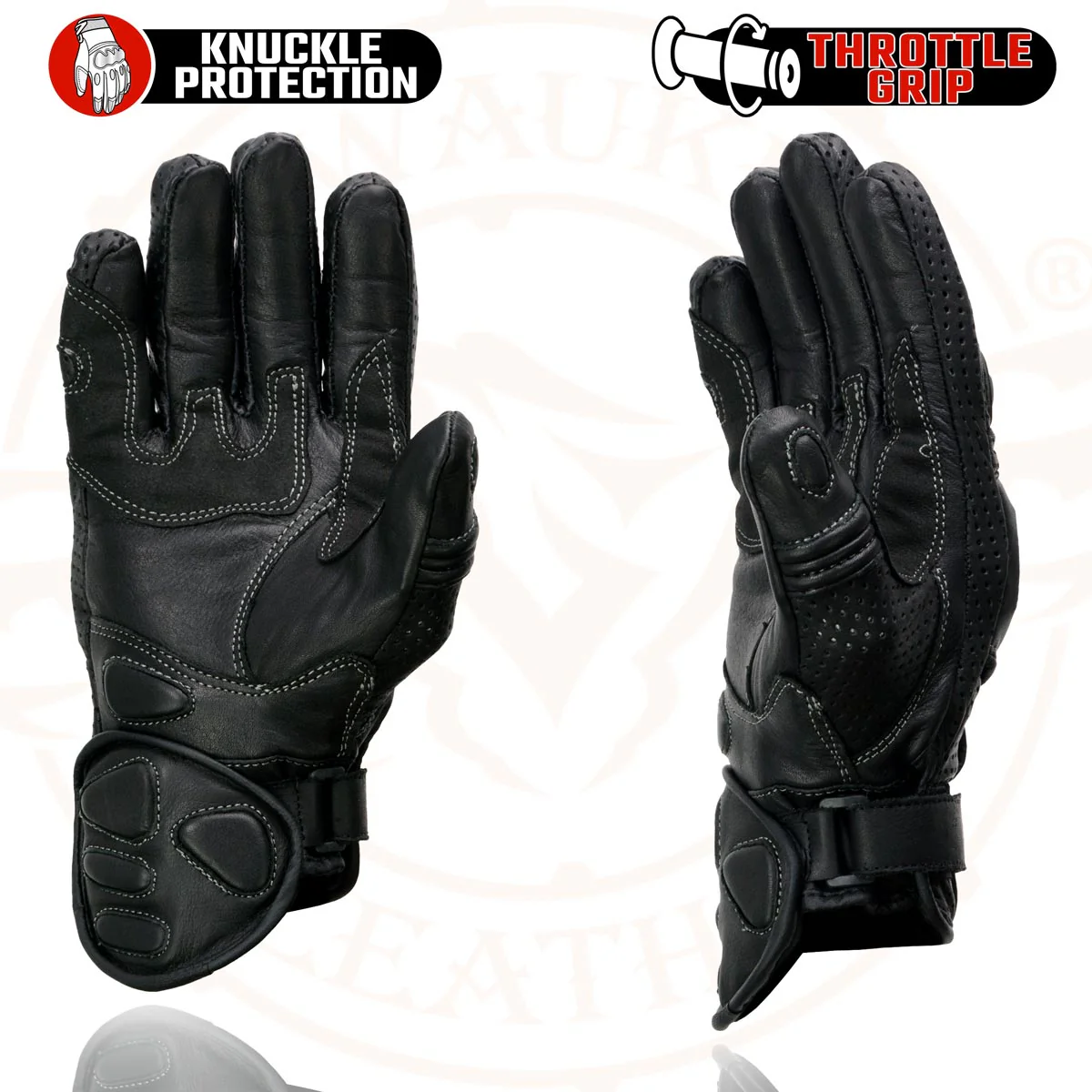Milwaukee Leather SH298 Men's Black Perforated Leather Racing Motorcycle Gloves w/ Padded Fingers - Image 6